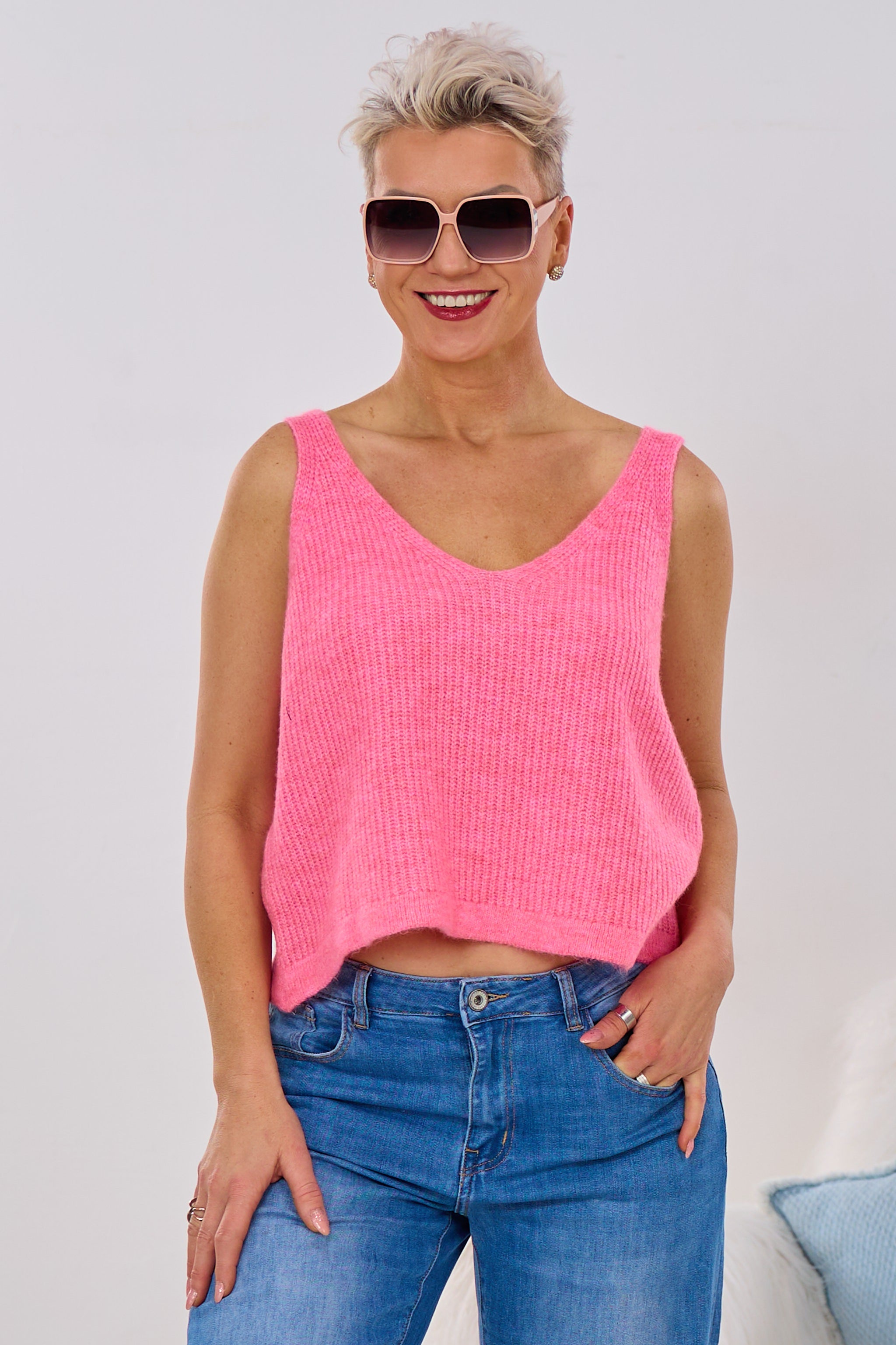 Kurzes Stricktop, rosa