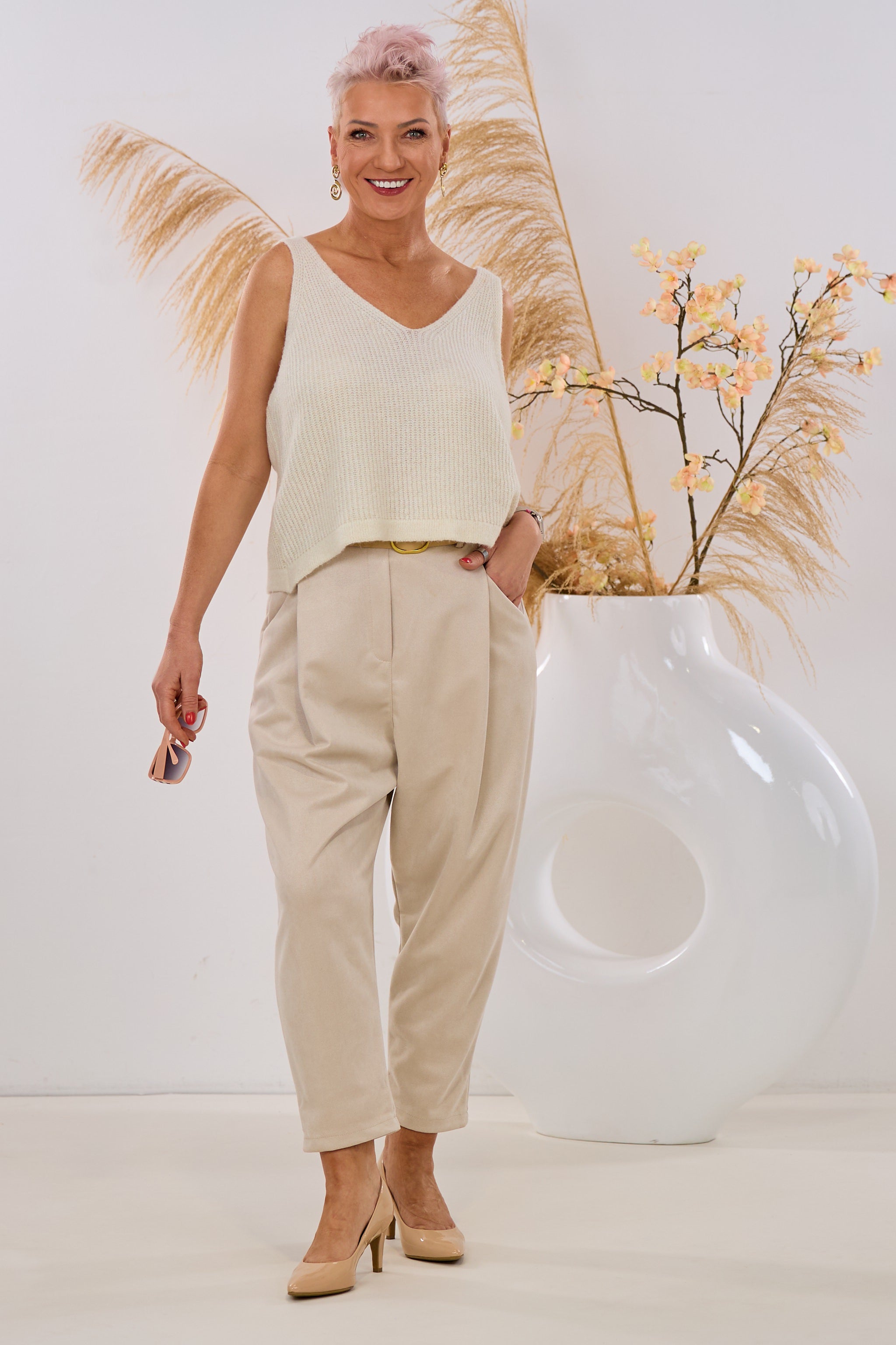 Kurzes Stricktop, creme