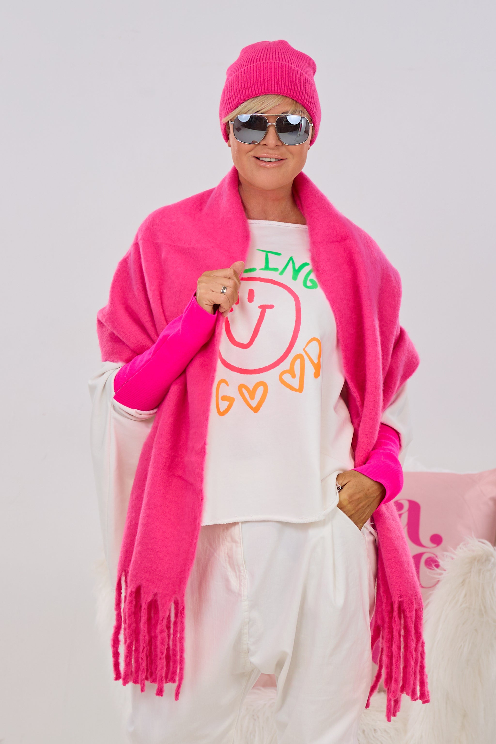 kuscheliger Fransenschal, pink