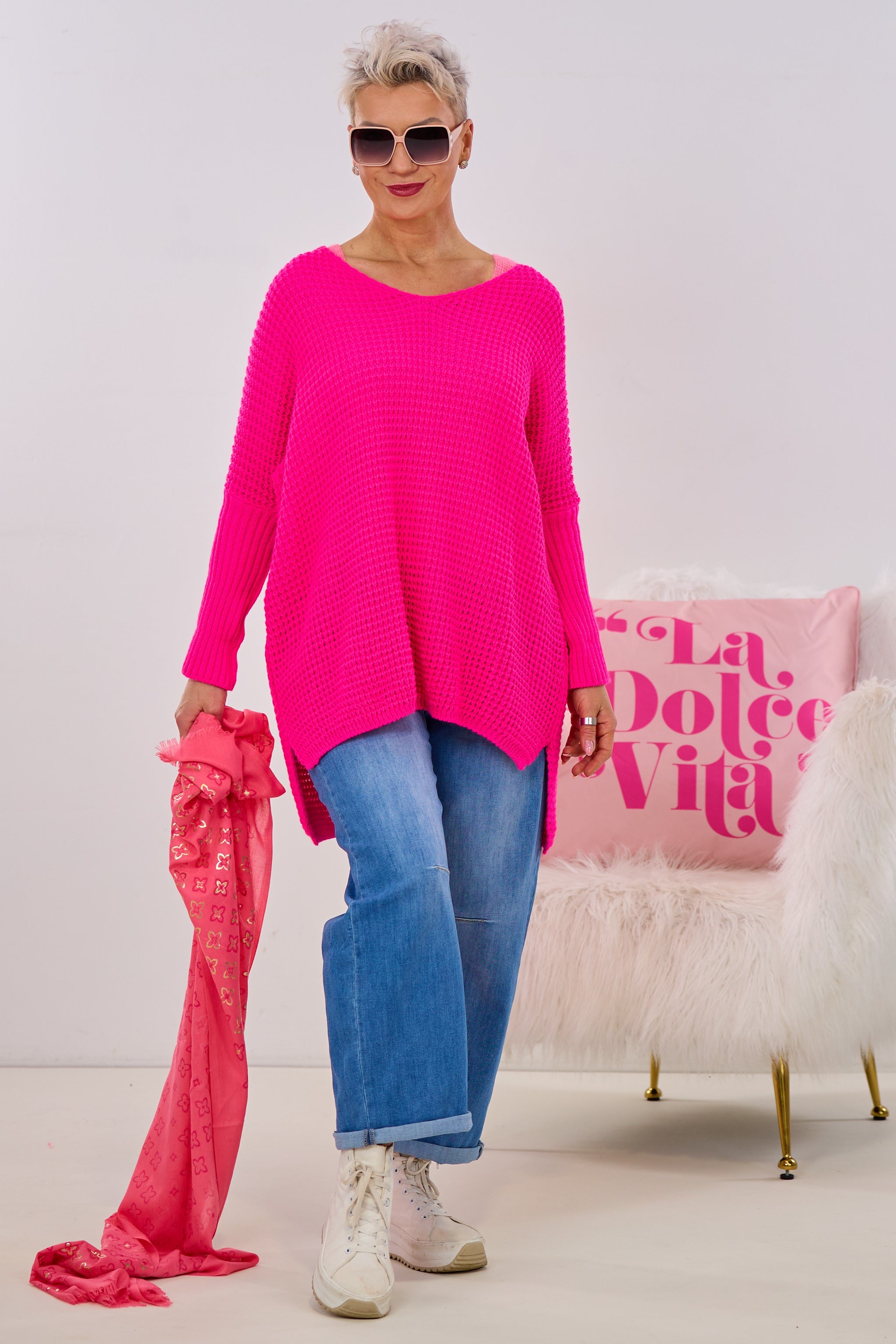 Longpulli mit Stulpen-Ärmeln, pink