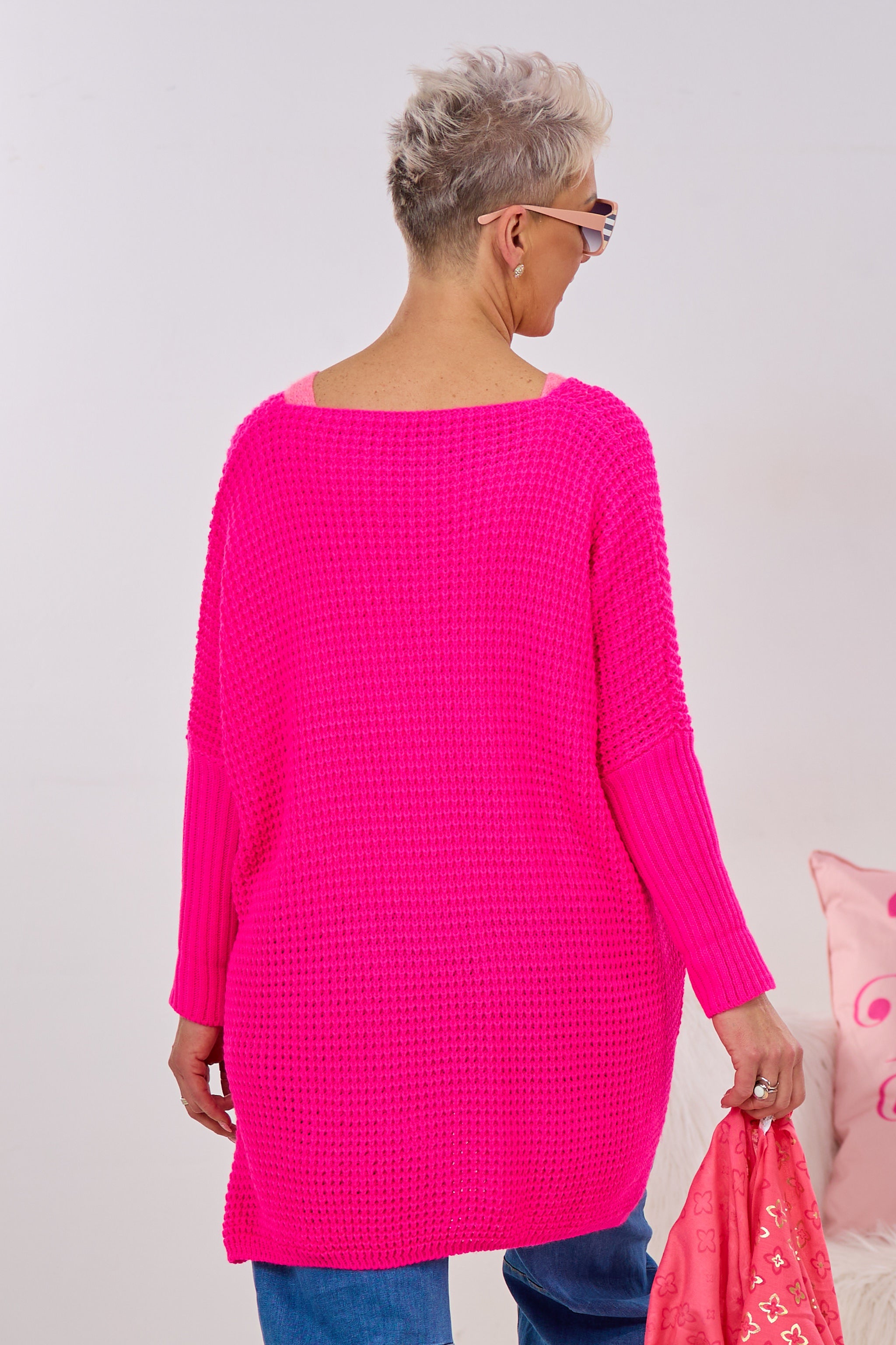 Longpulli mit Stulpen-Ärmeln, pink
