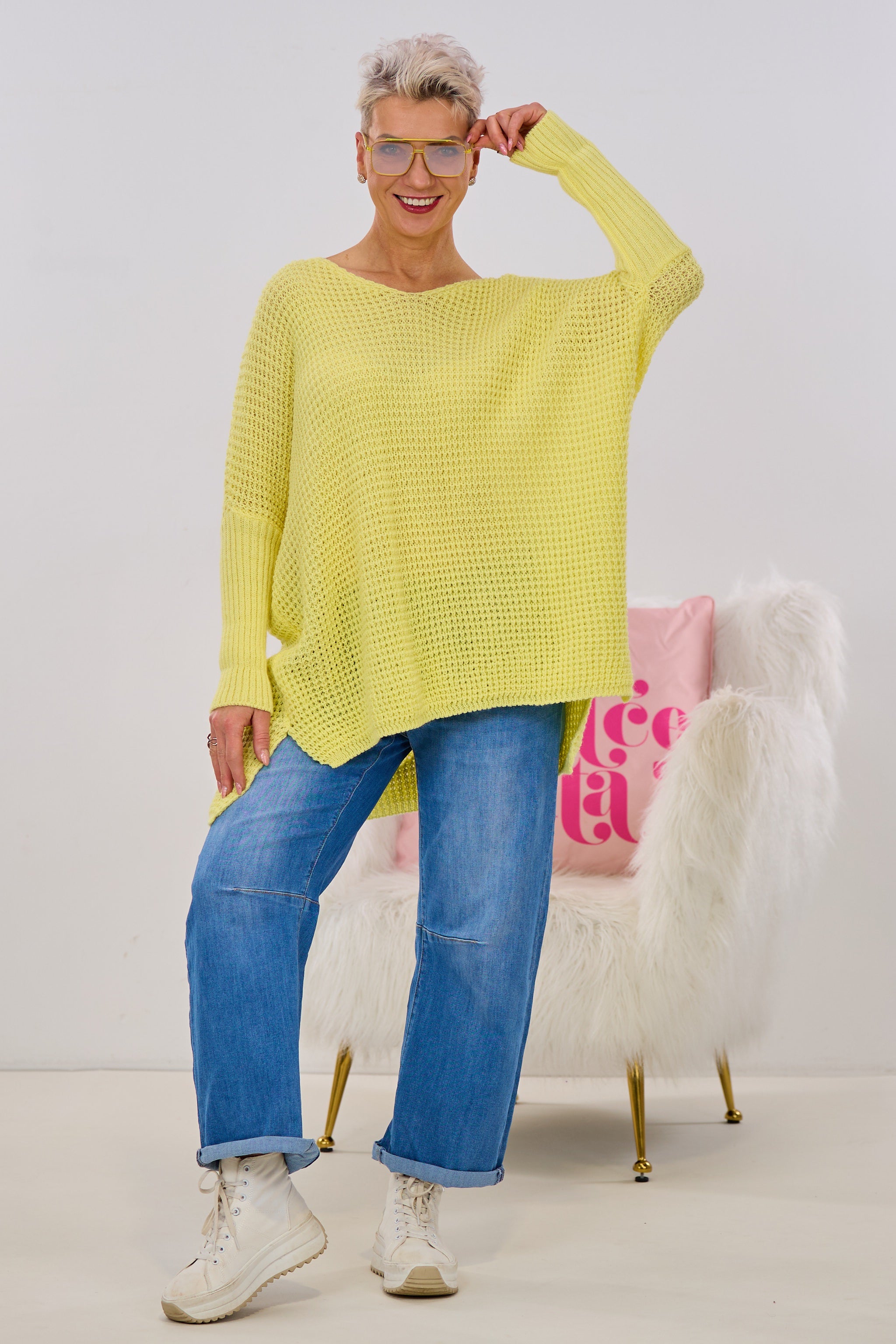 Longpulli mit Stulpen-Ärmeln, gelb