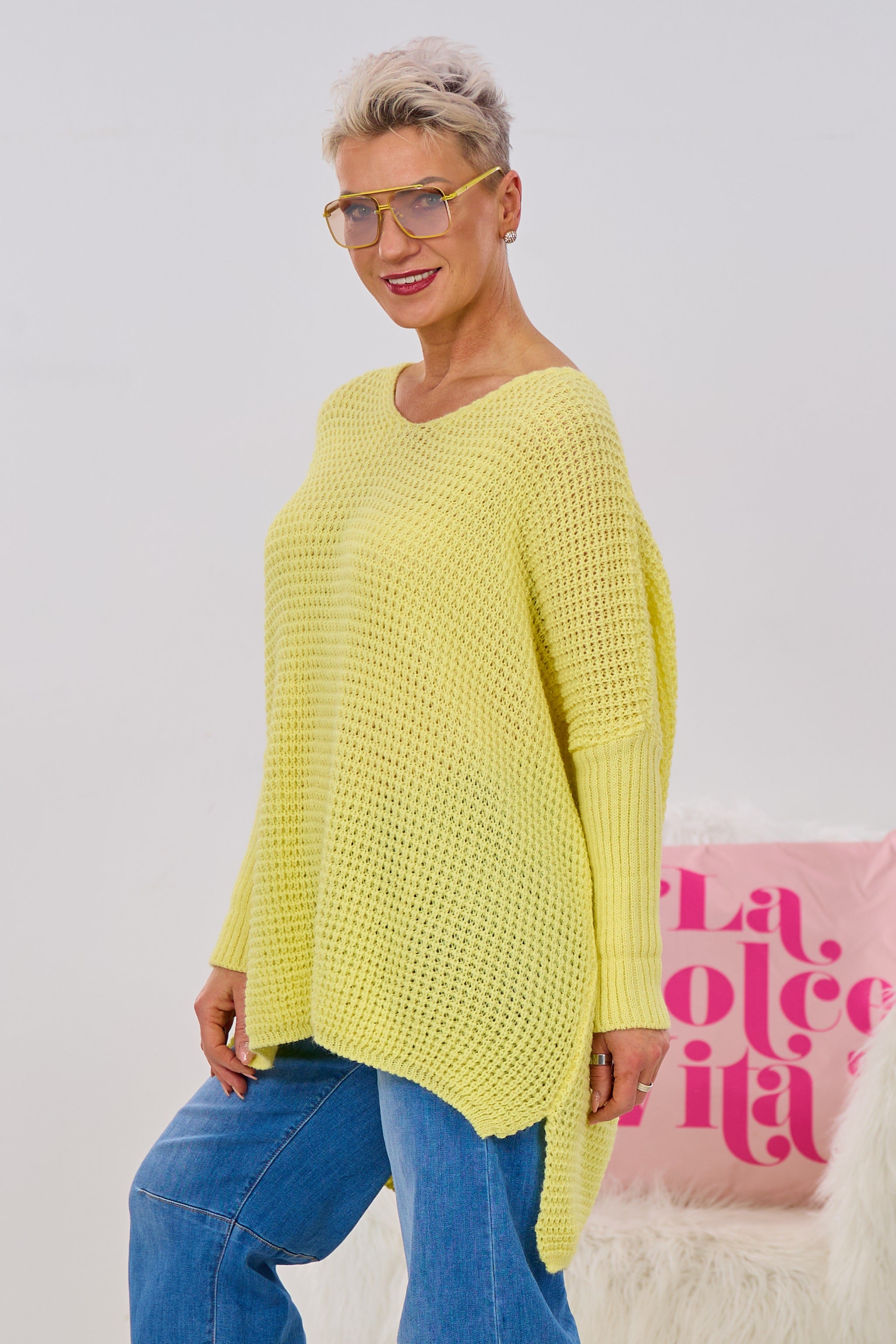 Longpulli mit Stulpen-Ärmeln, gelb