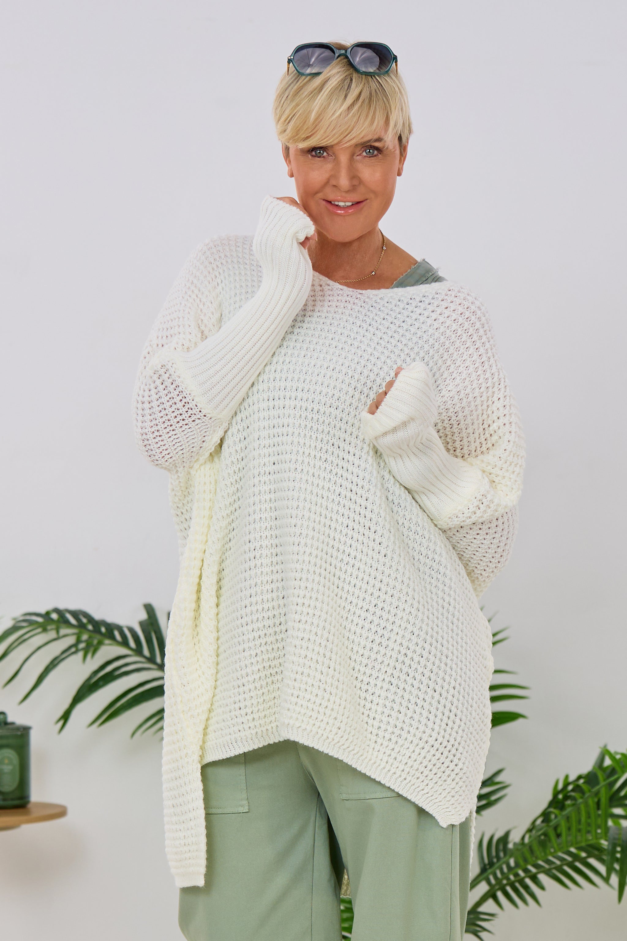 Longpulli mit Stulpen-Ärmeln, ecru