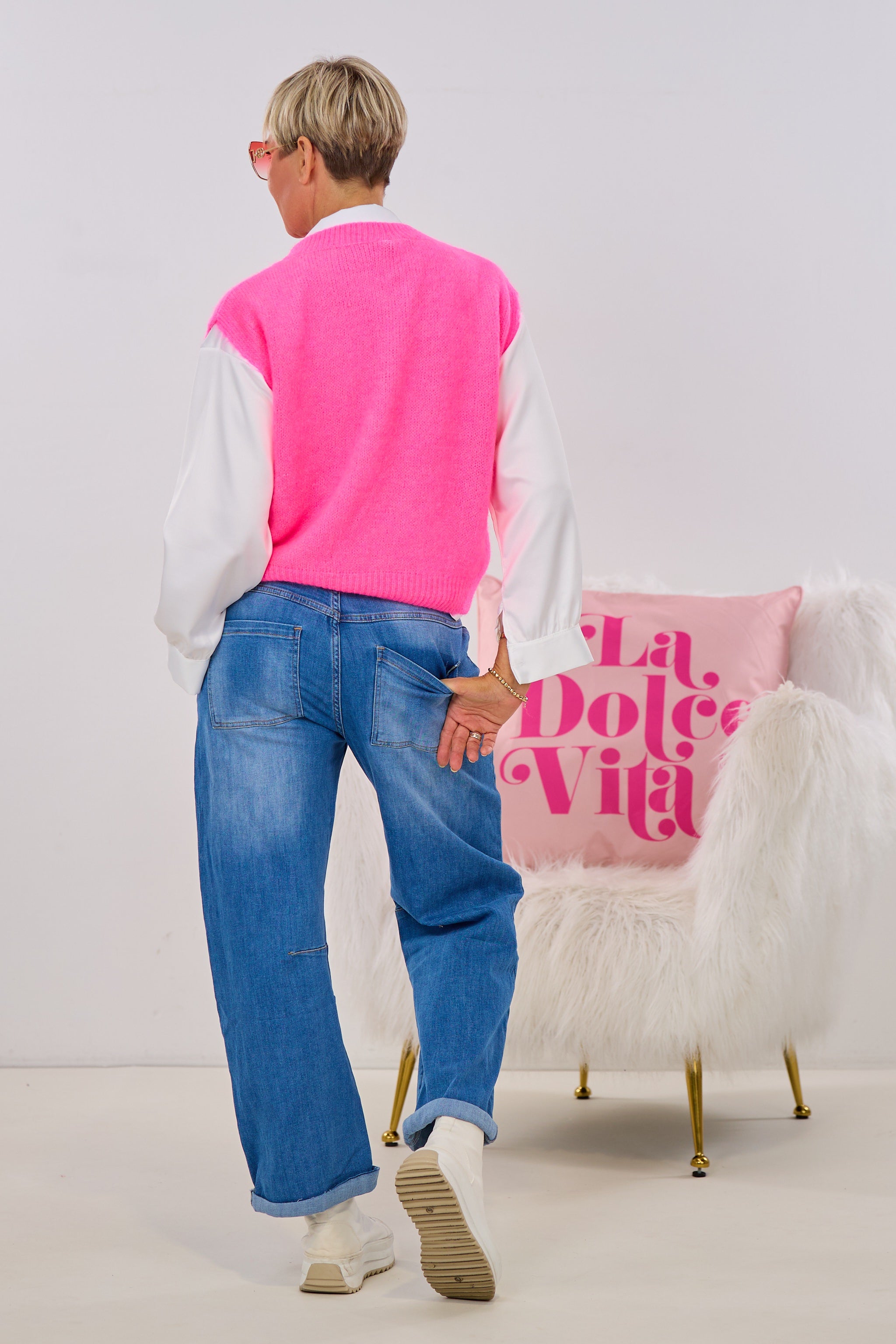 weiche Strickweste mit Reißverschluss, pink