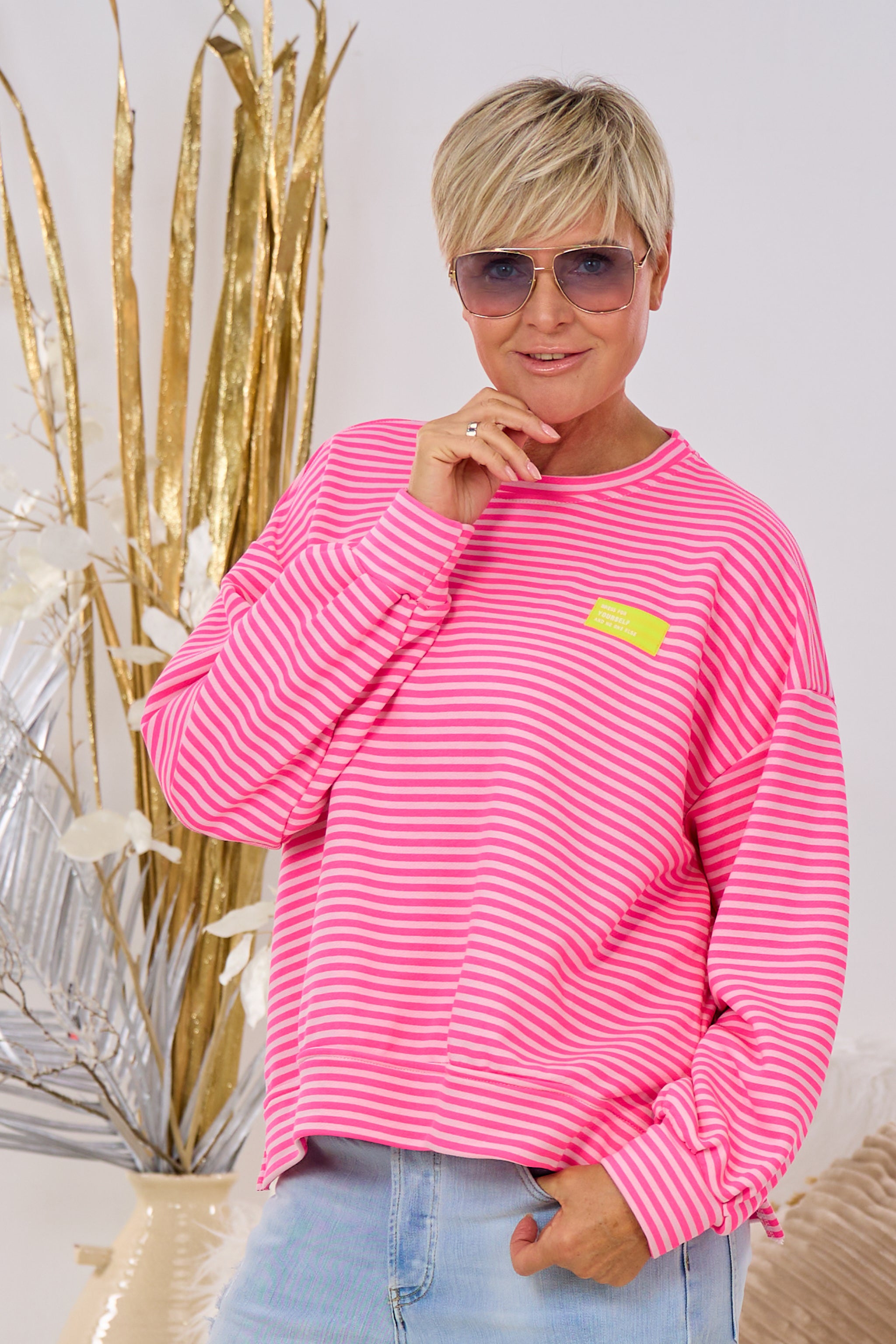 Schmal geringeltes Sweaty, rosa-pink