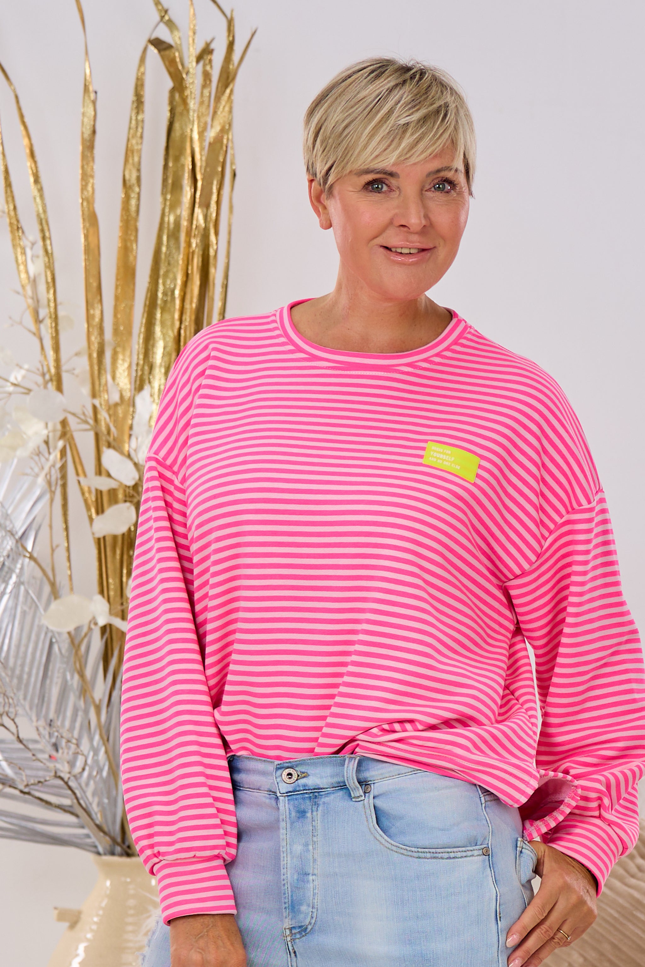 Schmal geringeltes Sweaty, rosa-pink