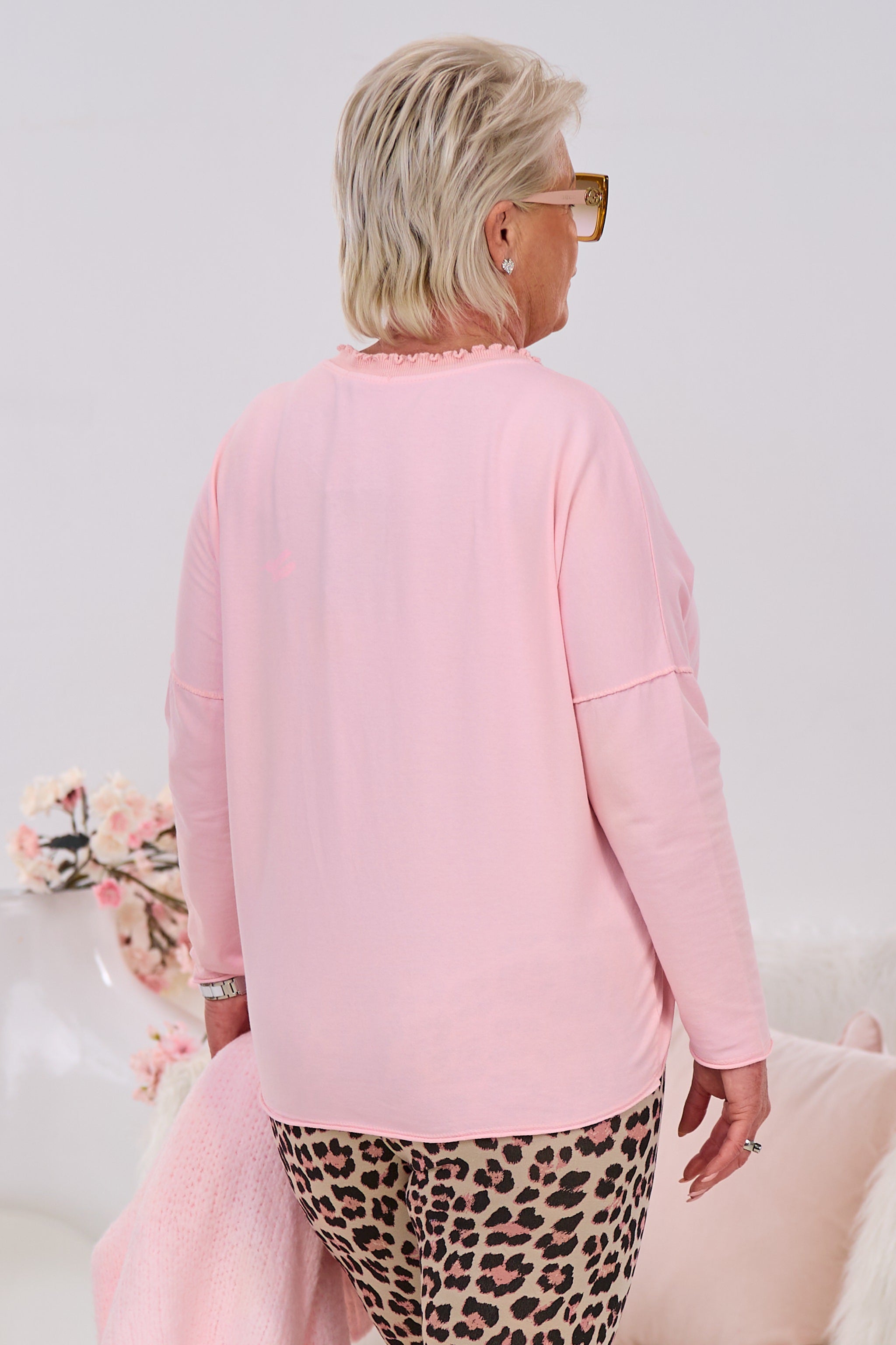 Longsleeve mit süßem V-Ausschnitt, rosa