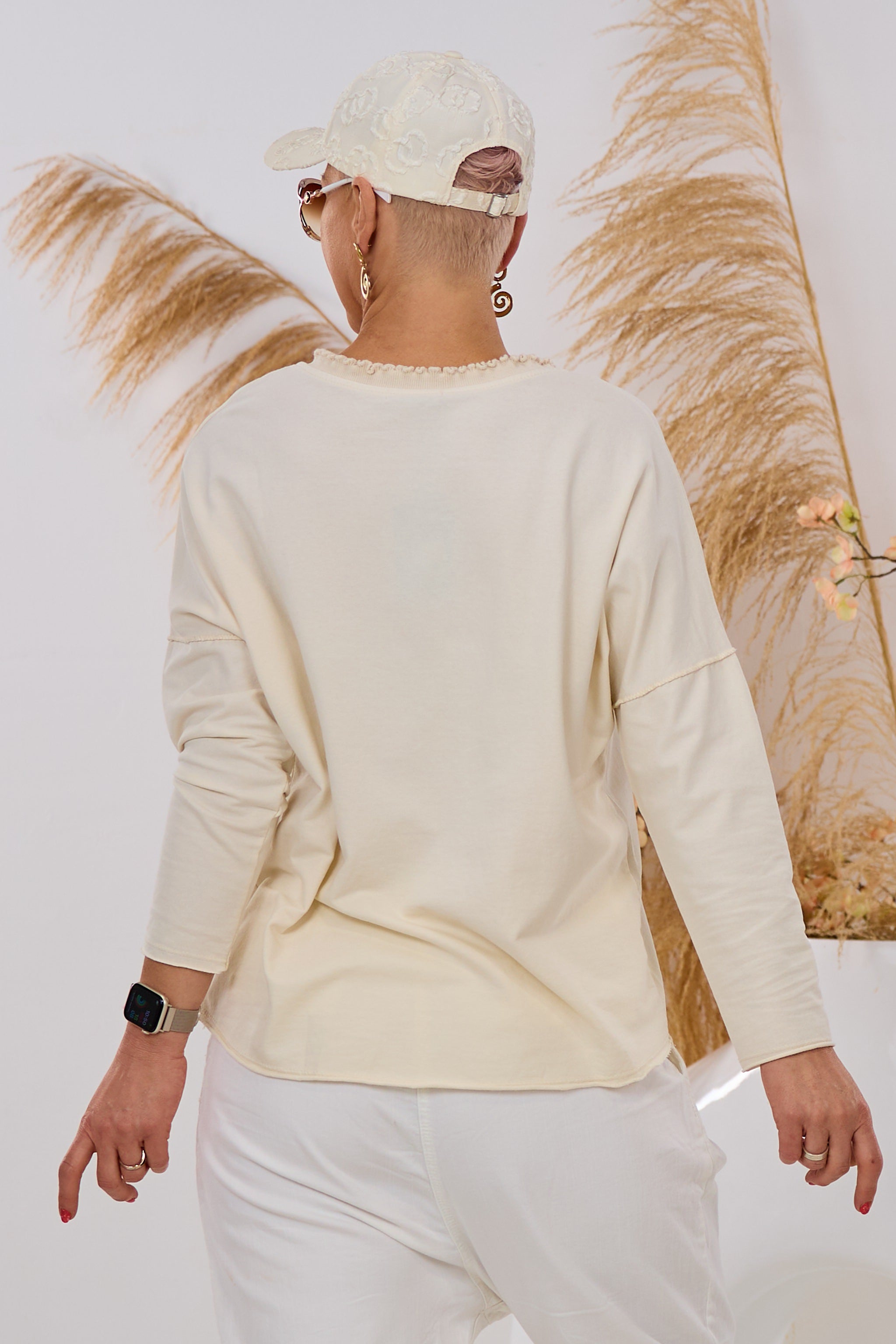 Longsleeve mit süßem V-Ausschnitt, beige