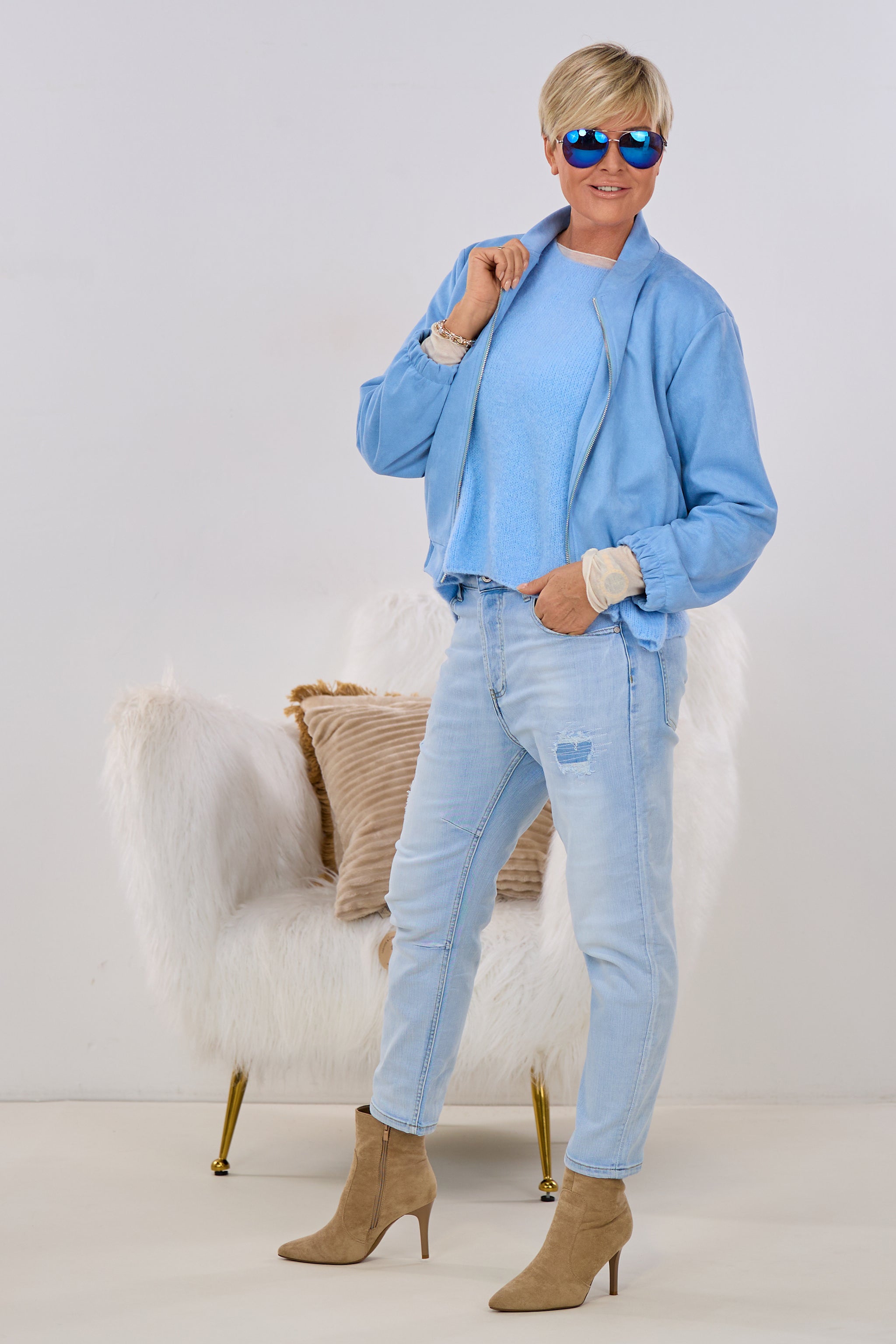 Blouson in Waschleder-Optik, hellblau