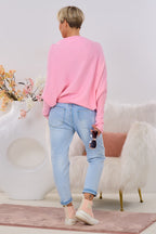 asymmetrischer Pulli mit Fledermausärmeln, rosa