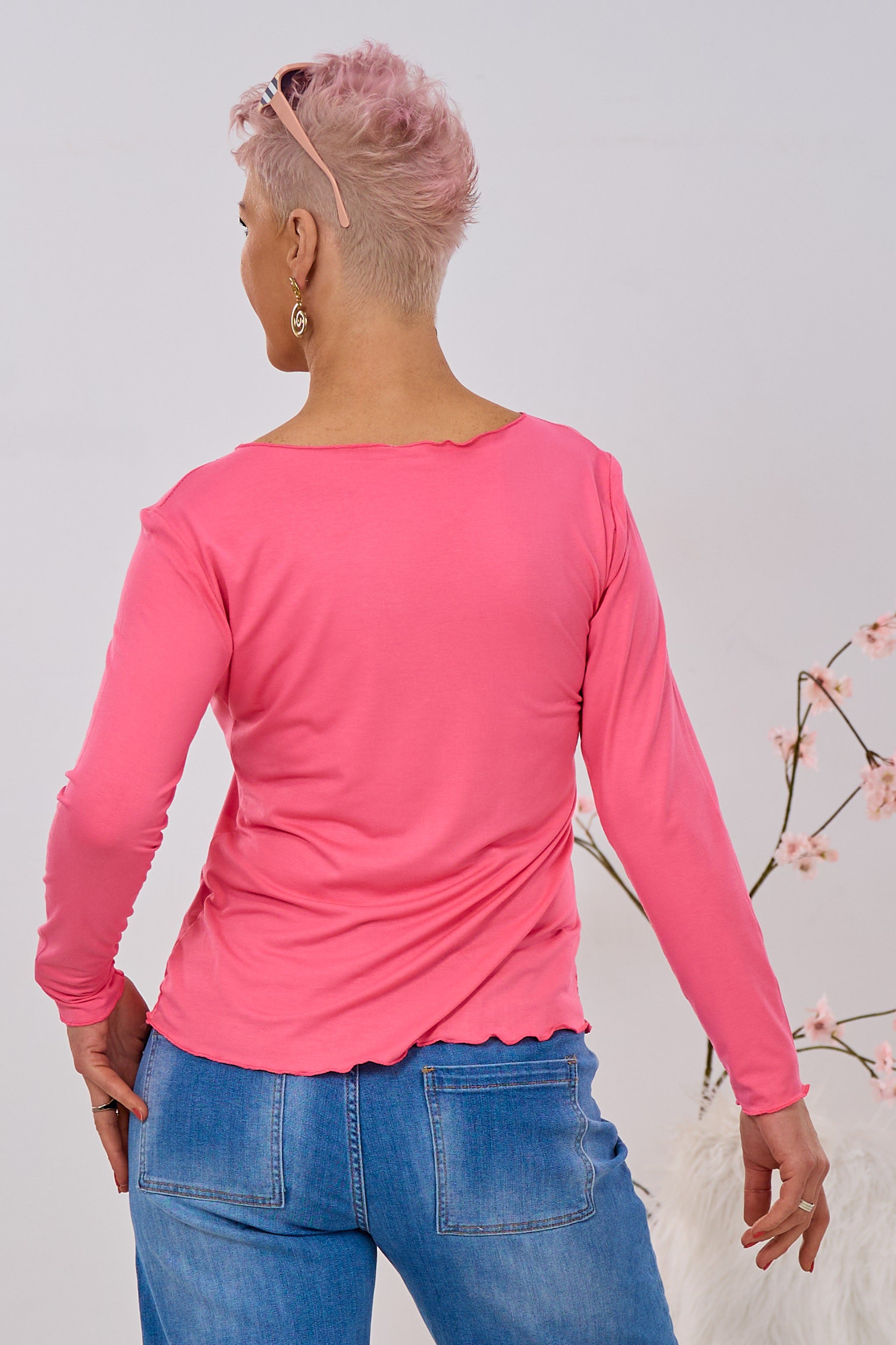 Longsleeve mit leicht gewellten Abschlüssen, korall/rosa
