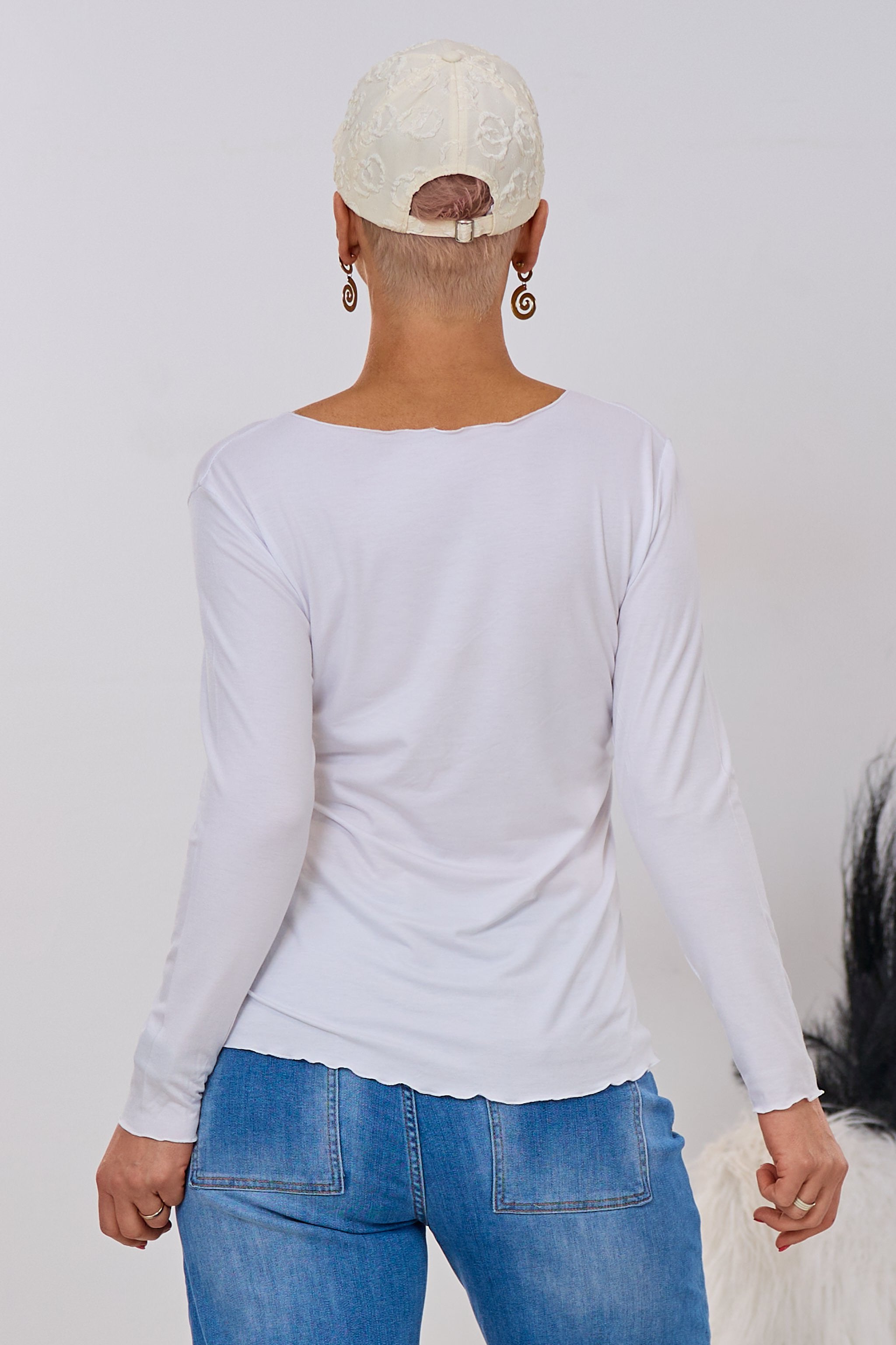 Longsleeve mit leicht gewellten Abschlüssen, weiß/ecru