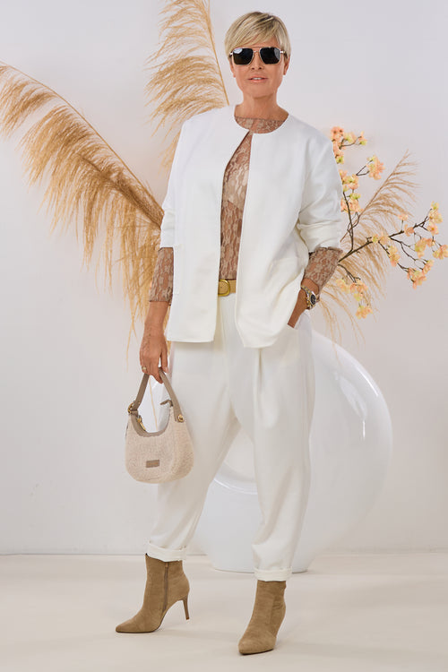 Blazer in Waschleder-Optik, ecru