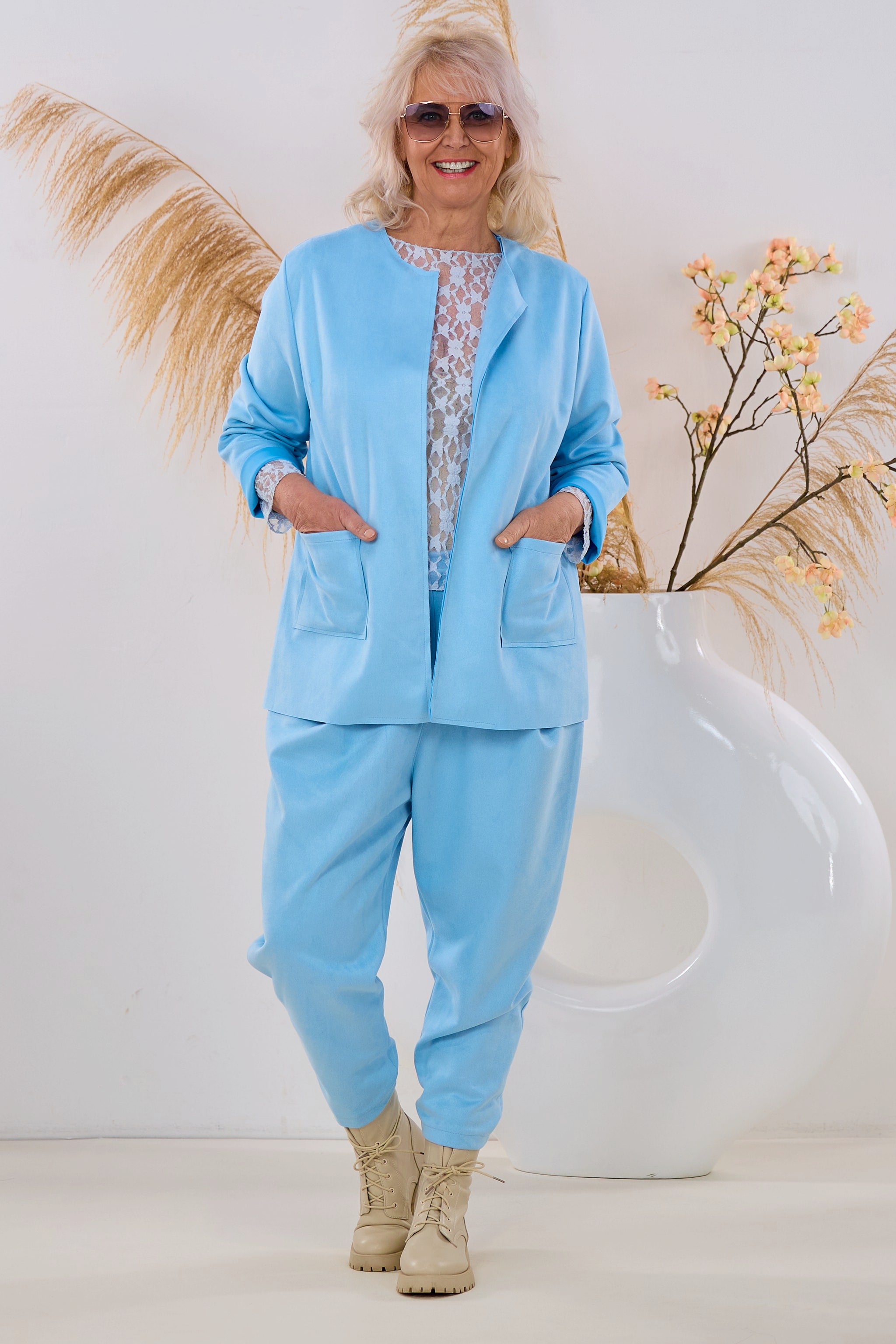 Blazer in Waschleder-Optik, hellblau