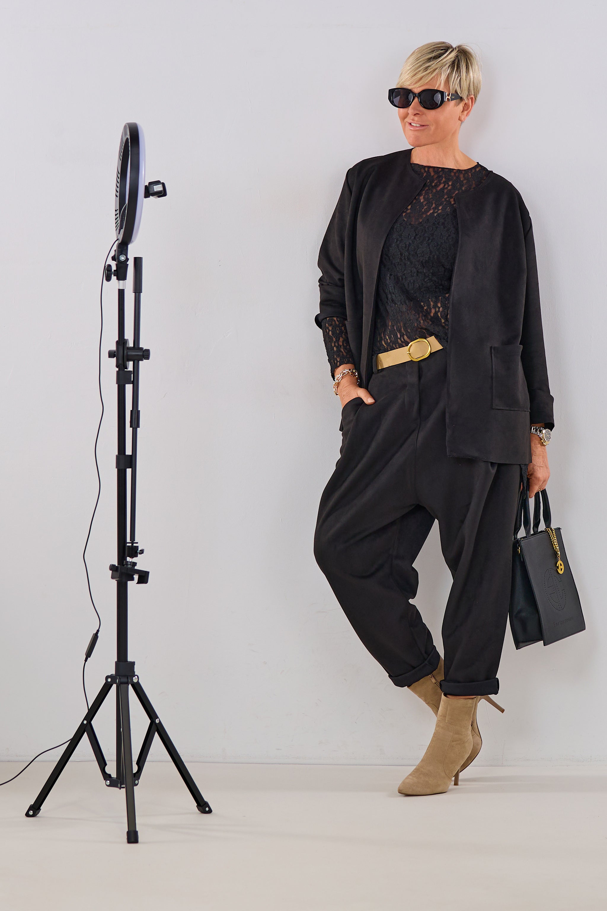 Blazer in Waschleder-Optik, schwarz