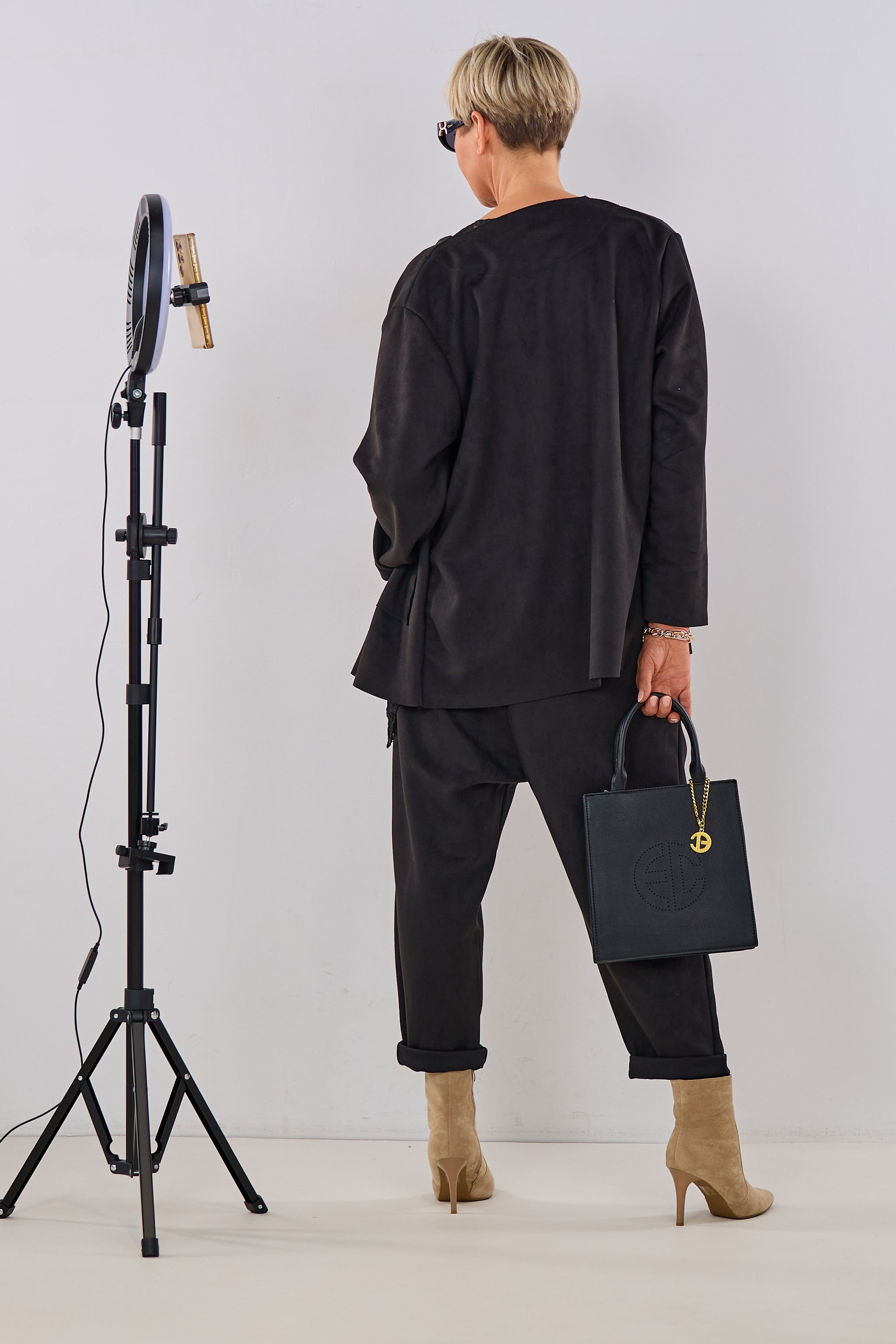 Blazer in Waschleder-Optik, schwarz