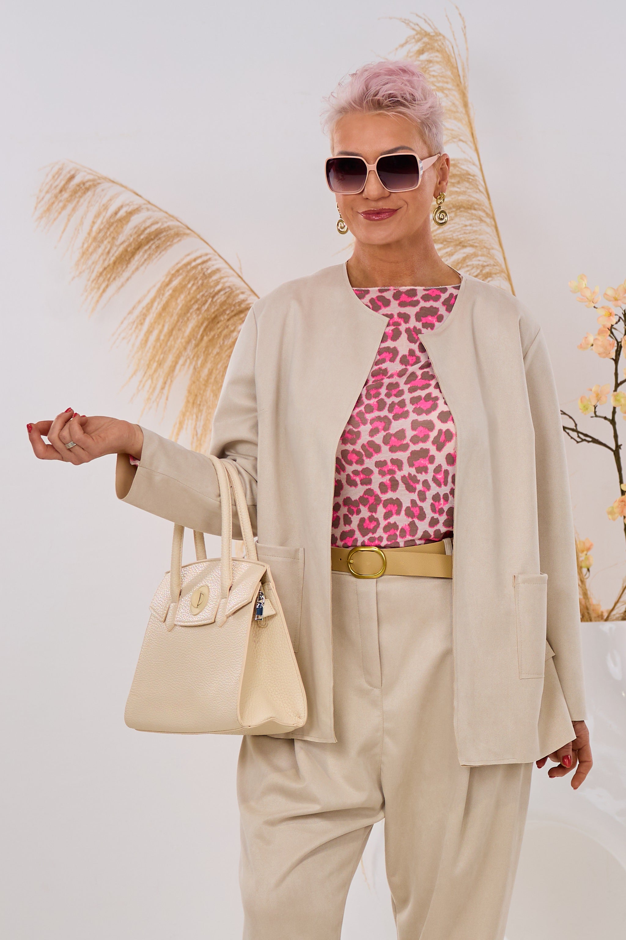 Blazer in Waschleder-Optik, beige