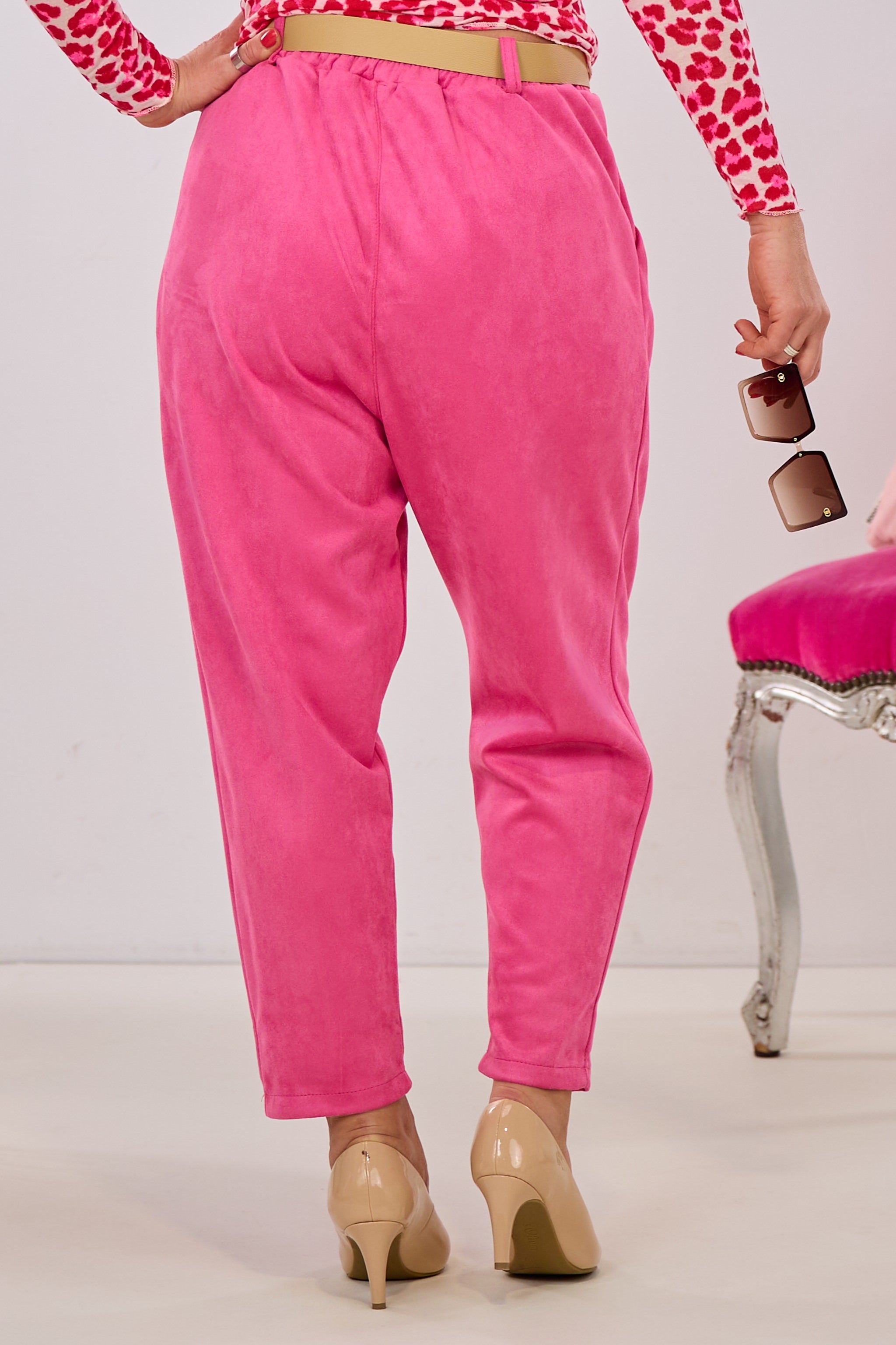 Elegante Baggy mit Gürtel, pink