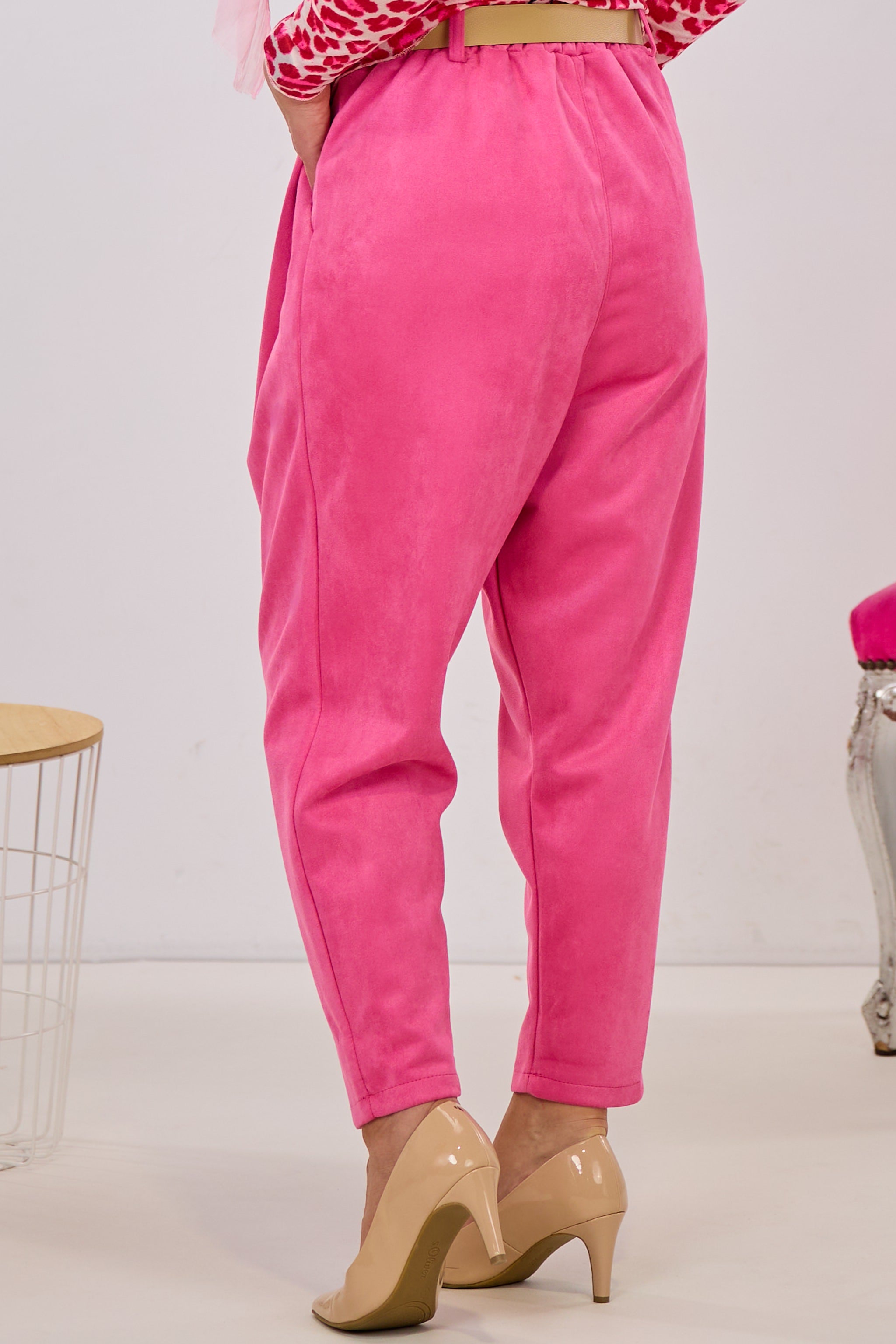 Elegante Baggy mit Gürtel, pink