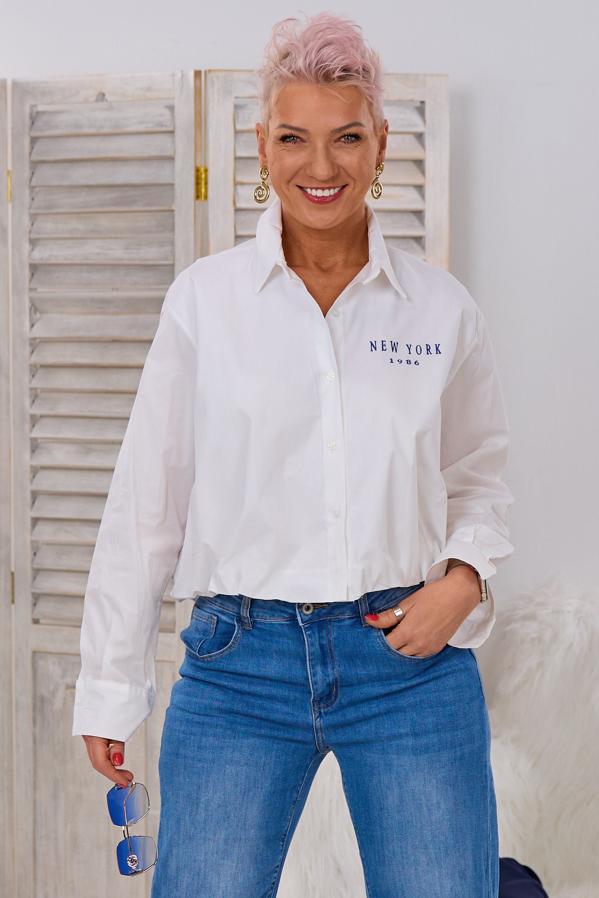 Hemdbluse im Balloon-Style, weiß