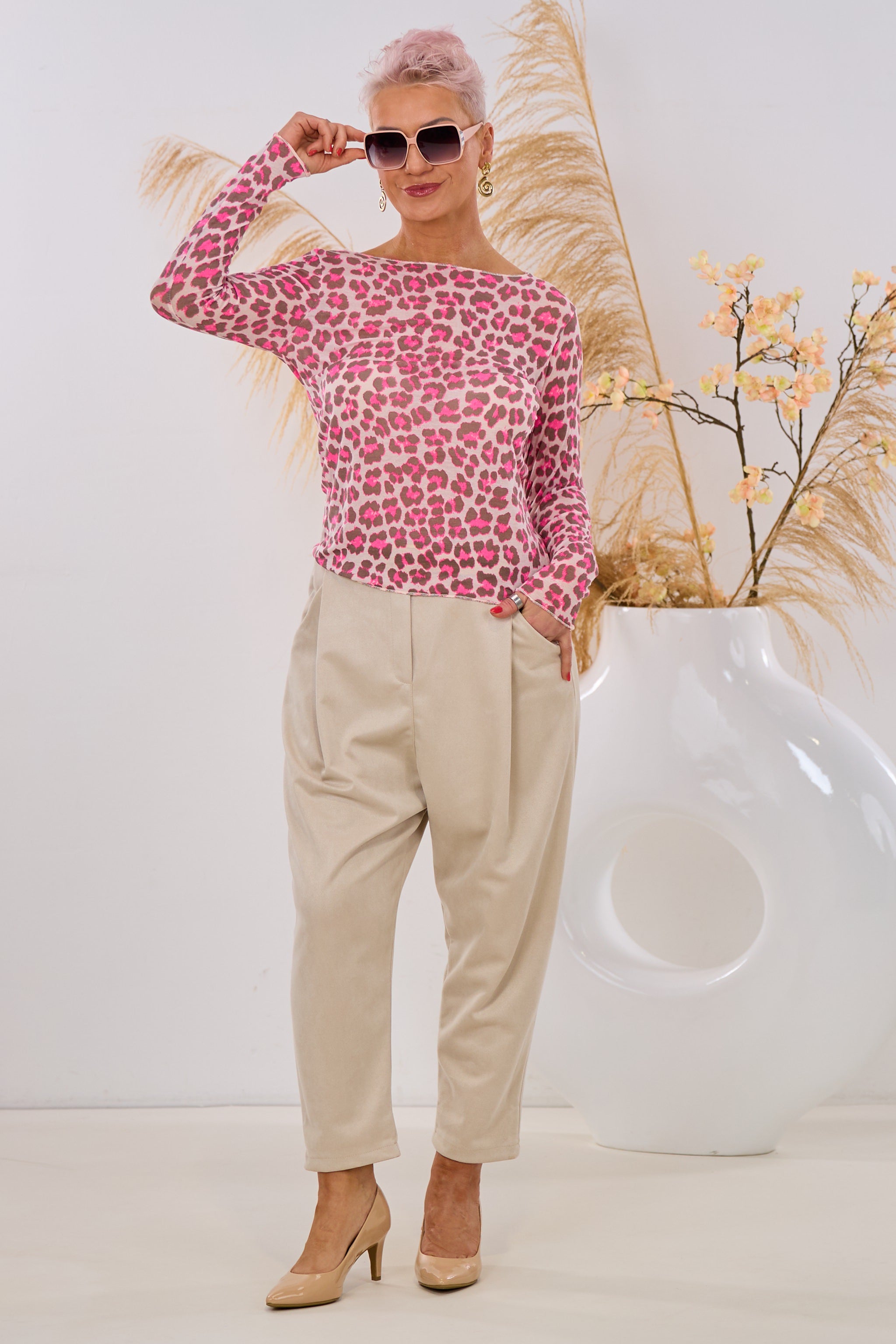 transparentes Longsleeve, leo-pink