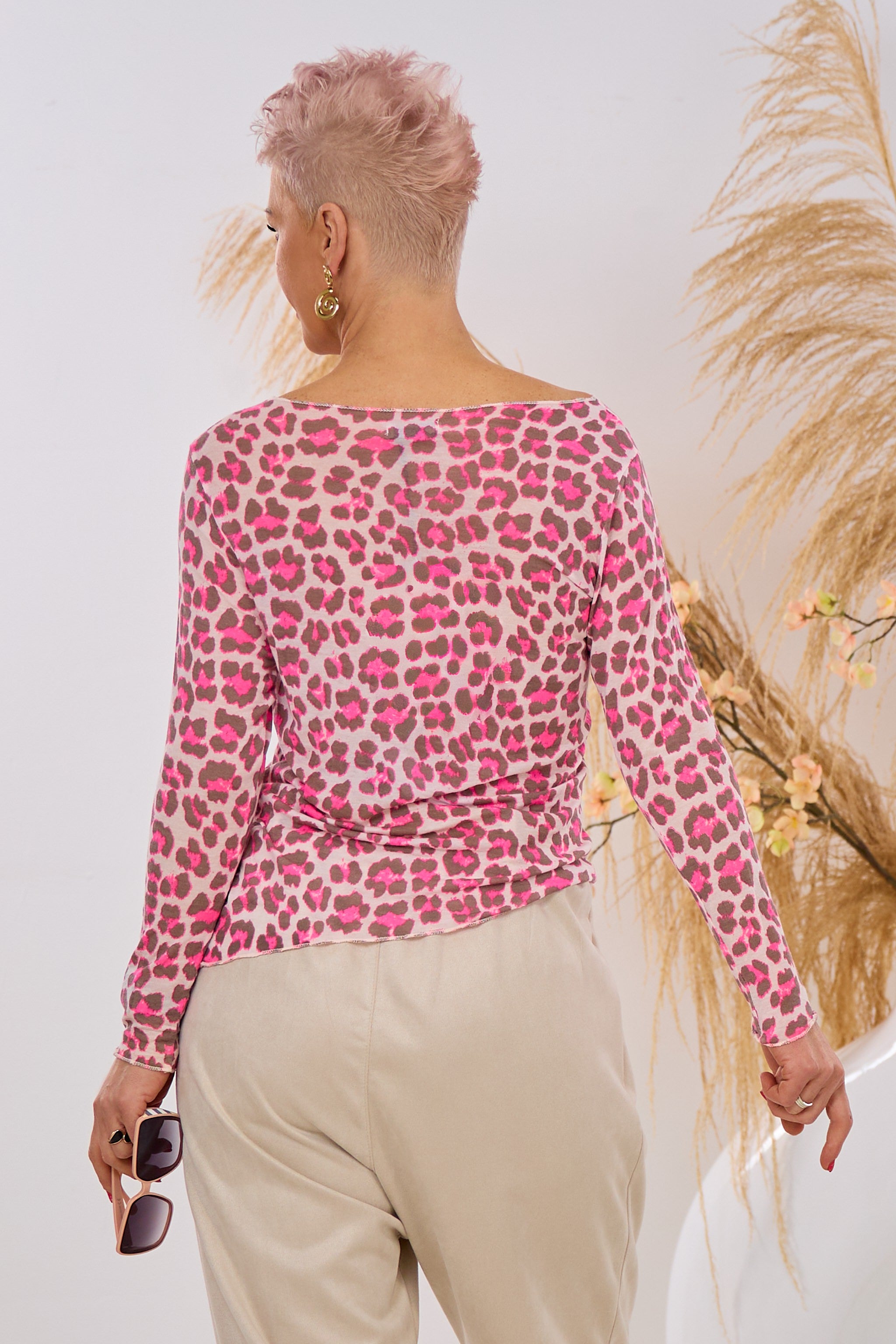 transparentes Longsleeve, leo-pink