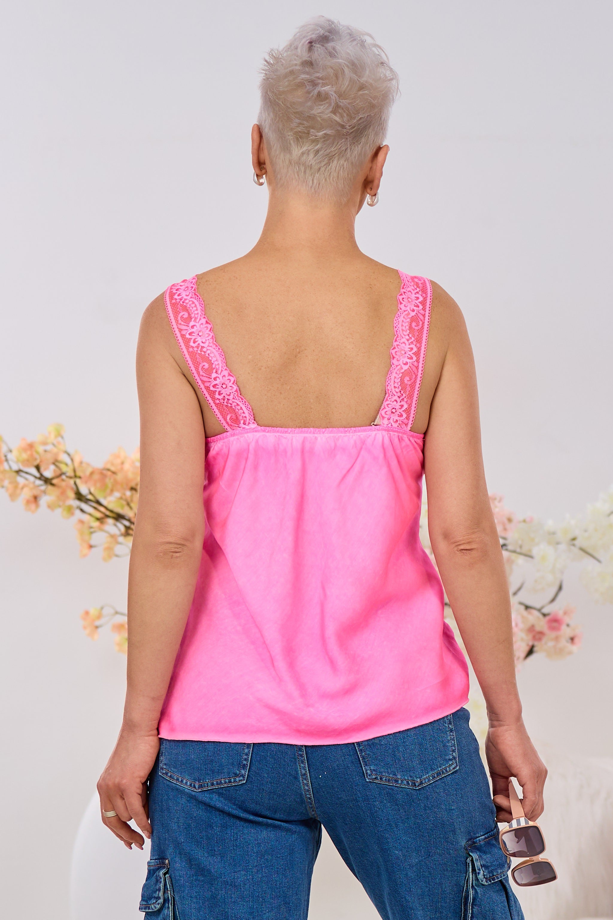 Spitzentop, neon pink