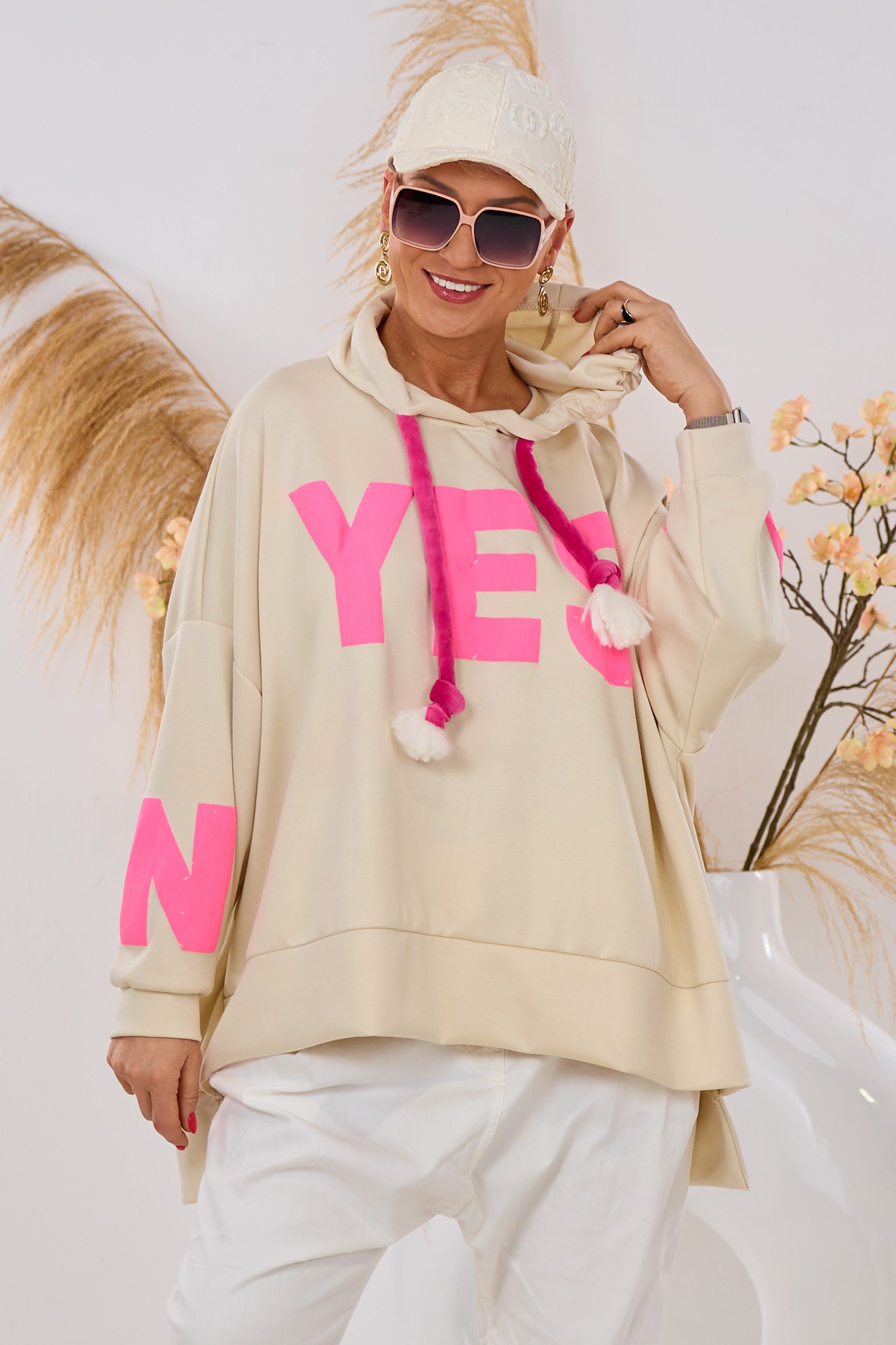 Cozy Hoodie YES - NO, beige-pink