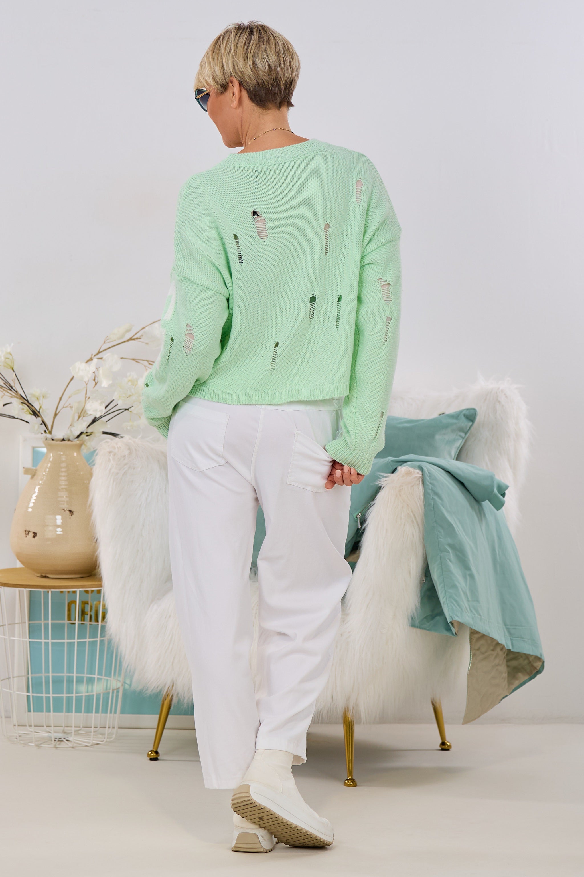 Strickpulli im Destroyed-Look, mint