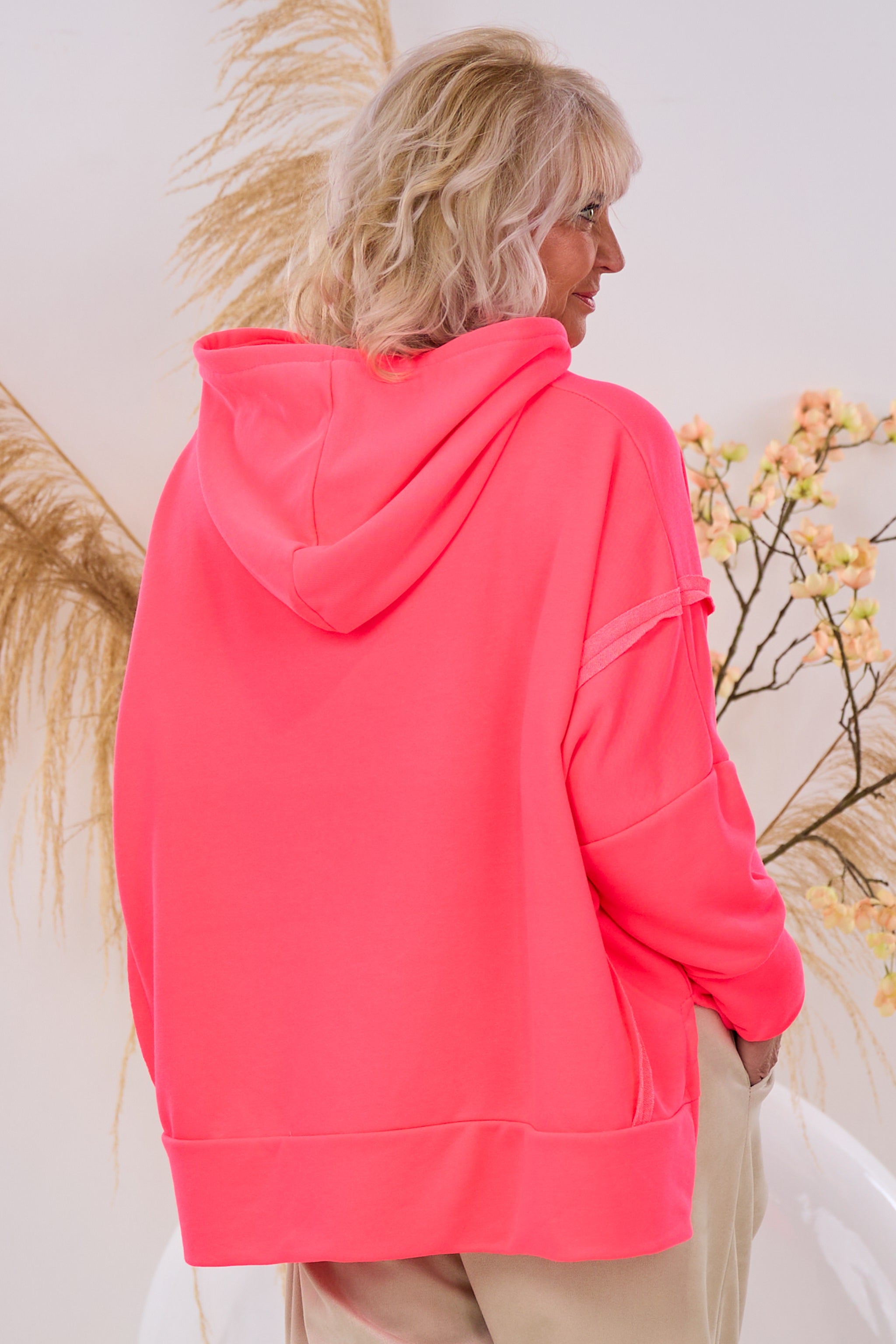 Hoodie SUN mit außenliegenden Nähten, neon pink
