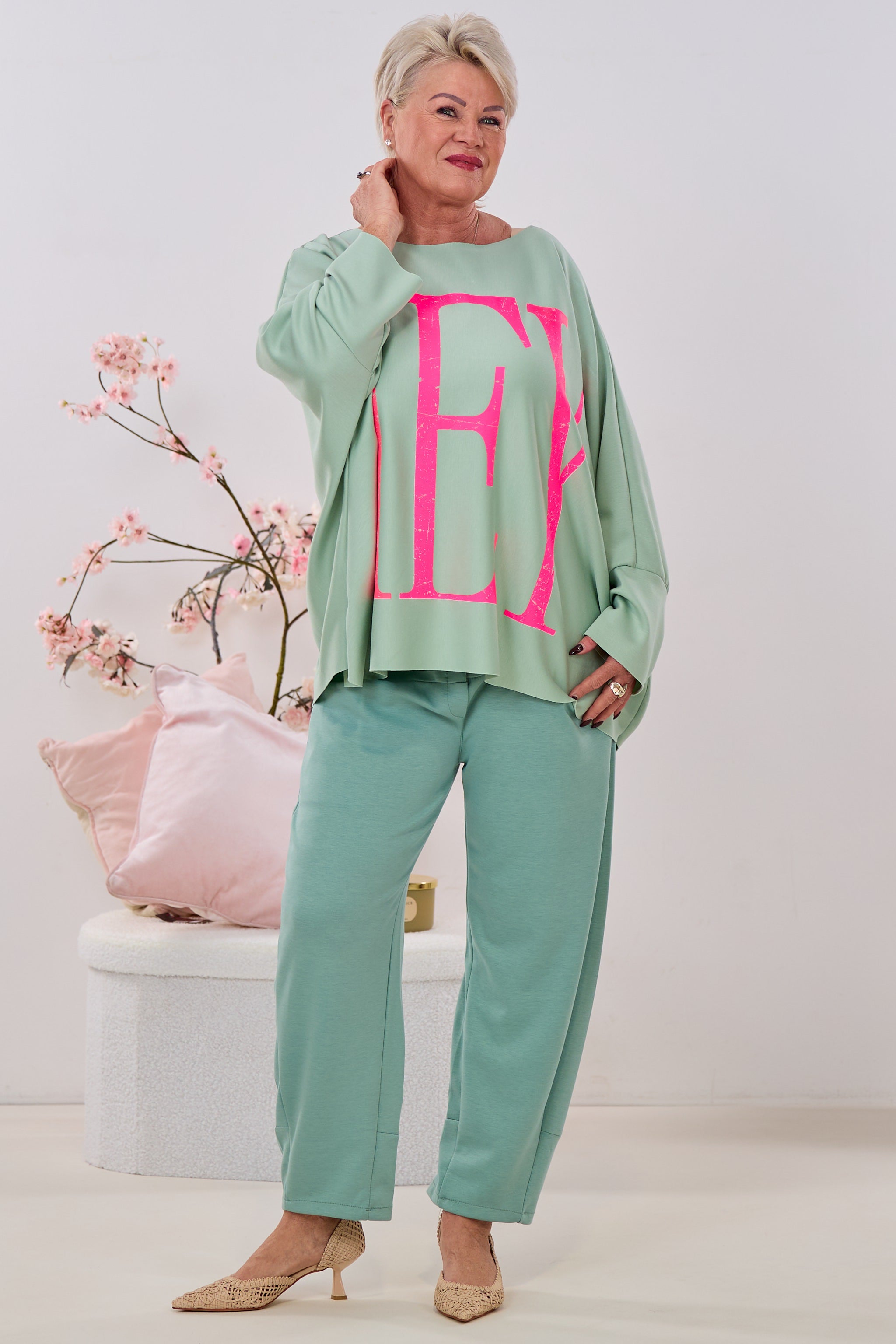 Cozy Hose mit Gürtel, hellpetrol