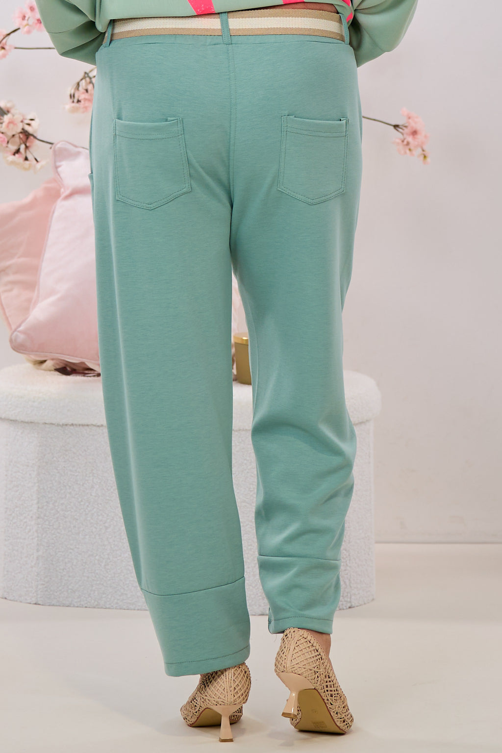 Cozy Hose mit Gürtel, hellpetrol