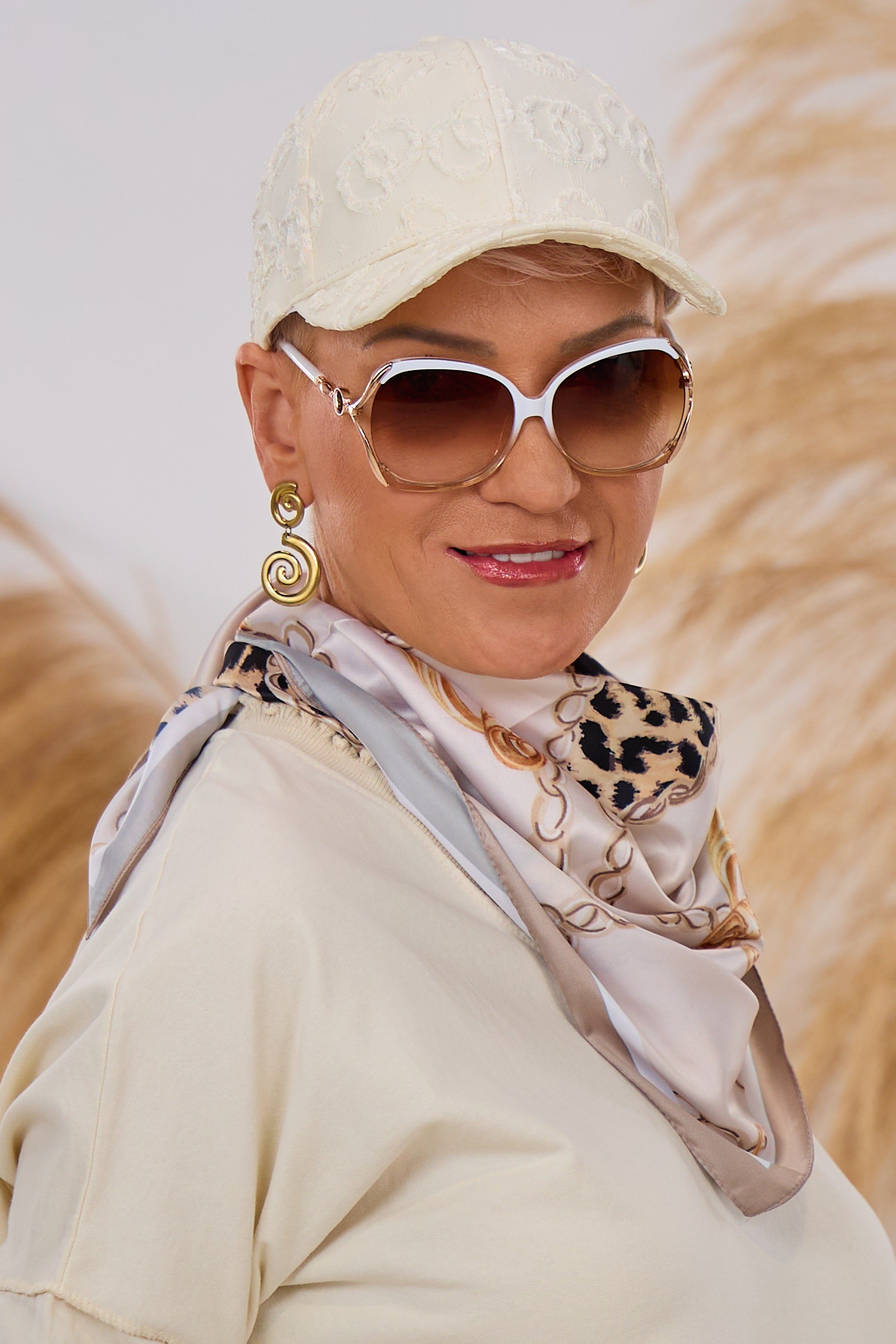 Satin Tuch mit Kettenmuster, creme-taupe-leo