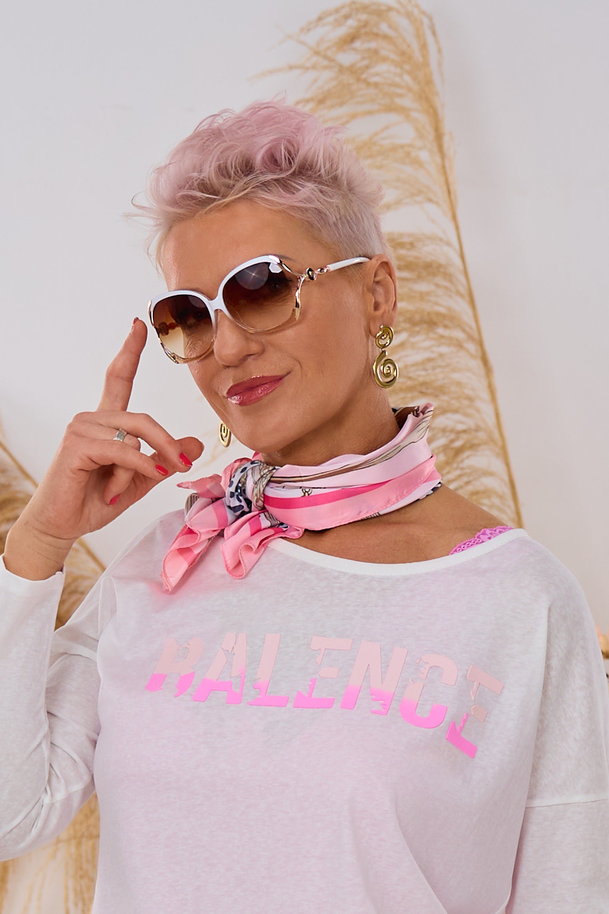 Satin Tuch mit Kettenmuster, rosa-ecru