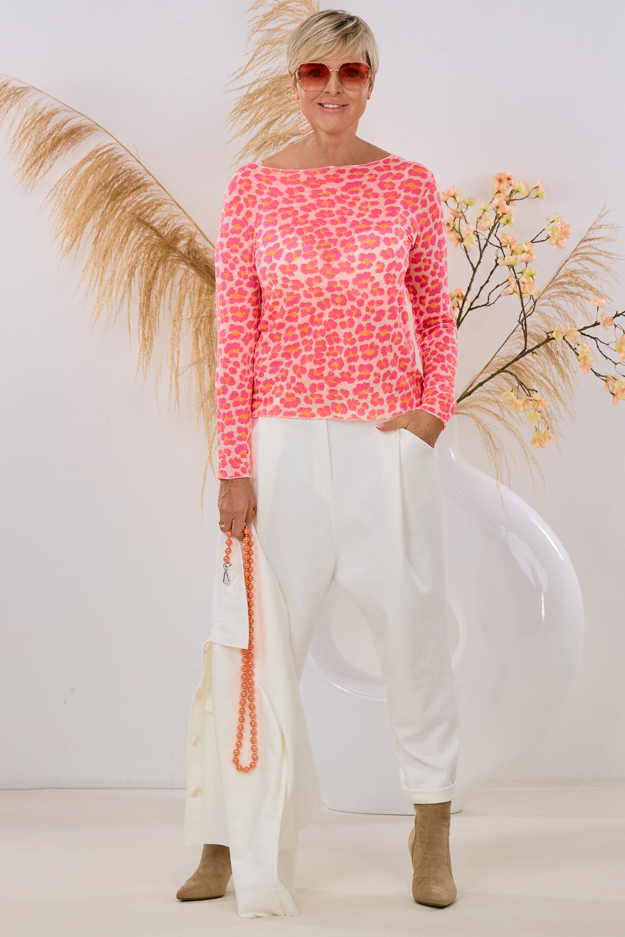 transparentes Longsleeve, leo-rosa-orange