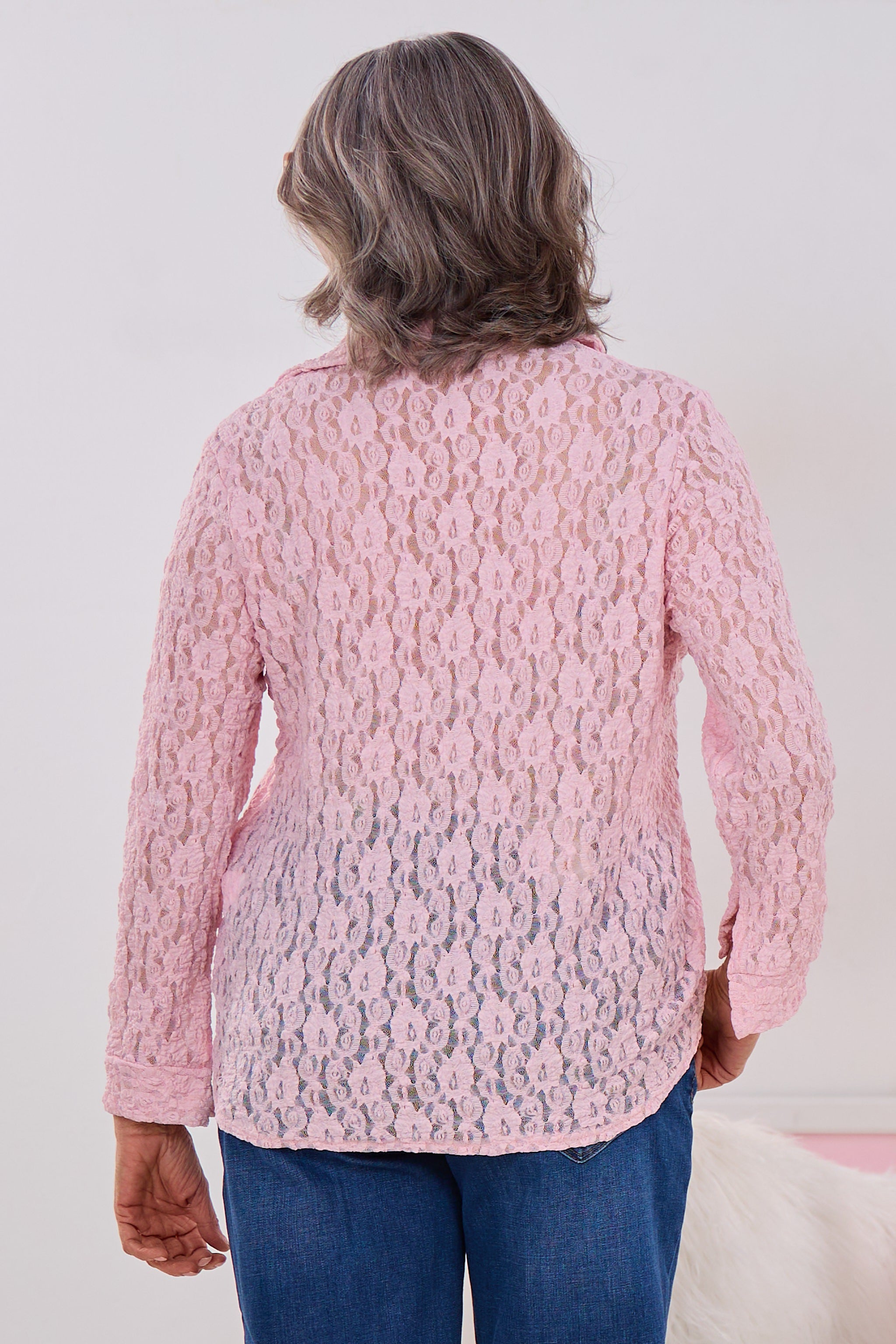 Spitzen-Langarmbluse, rosa