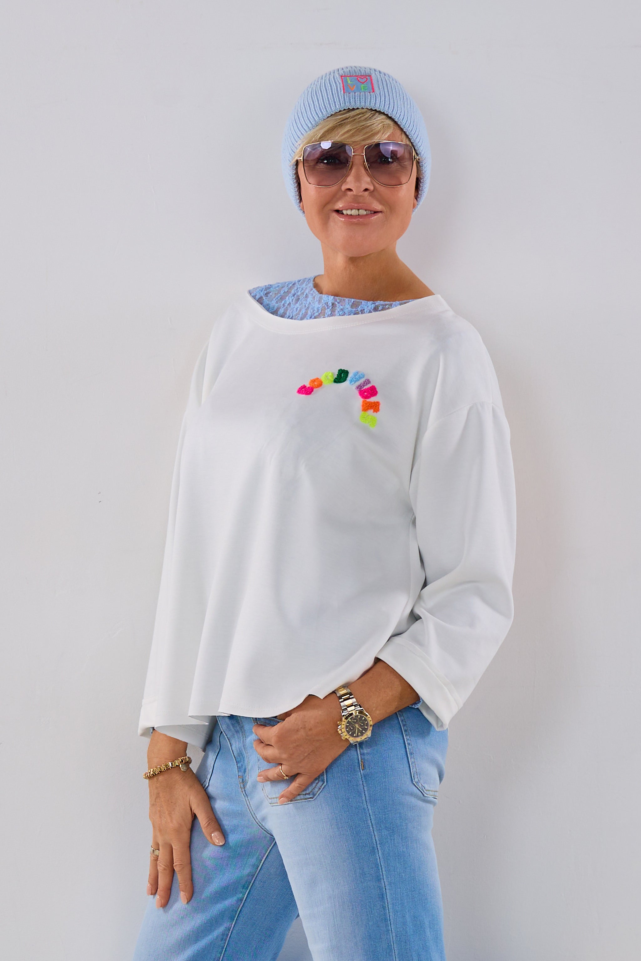 Cozy-Shirt mit GOODVIBES-Flock, ecru