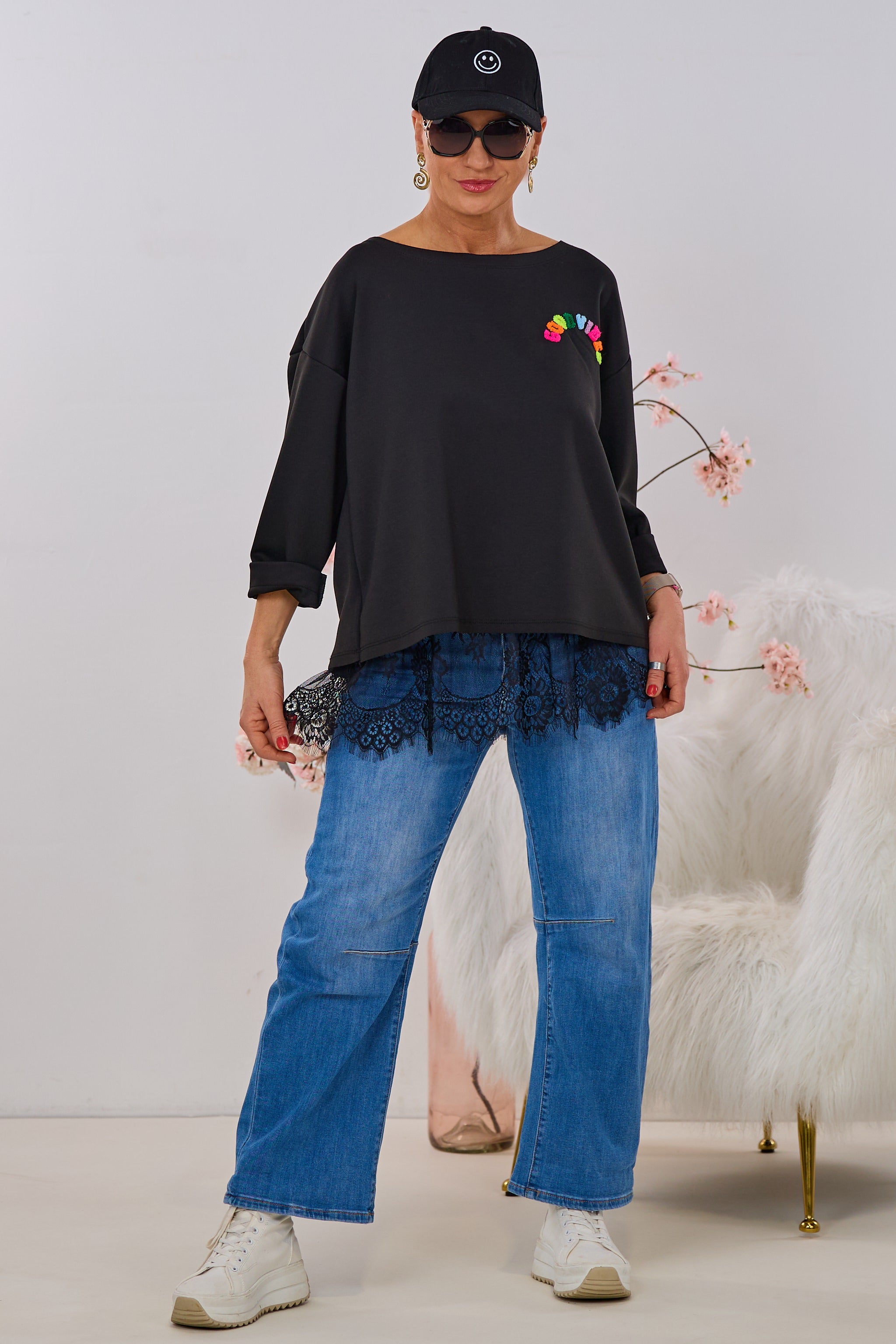 Cozy-Shirt mit GOODVIBES-Flock, schwarz