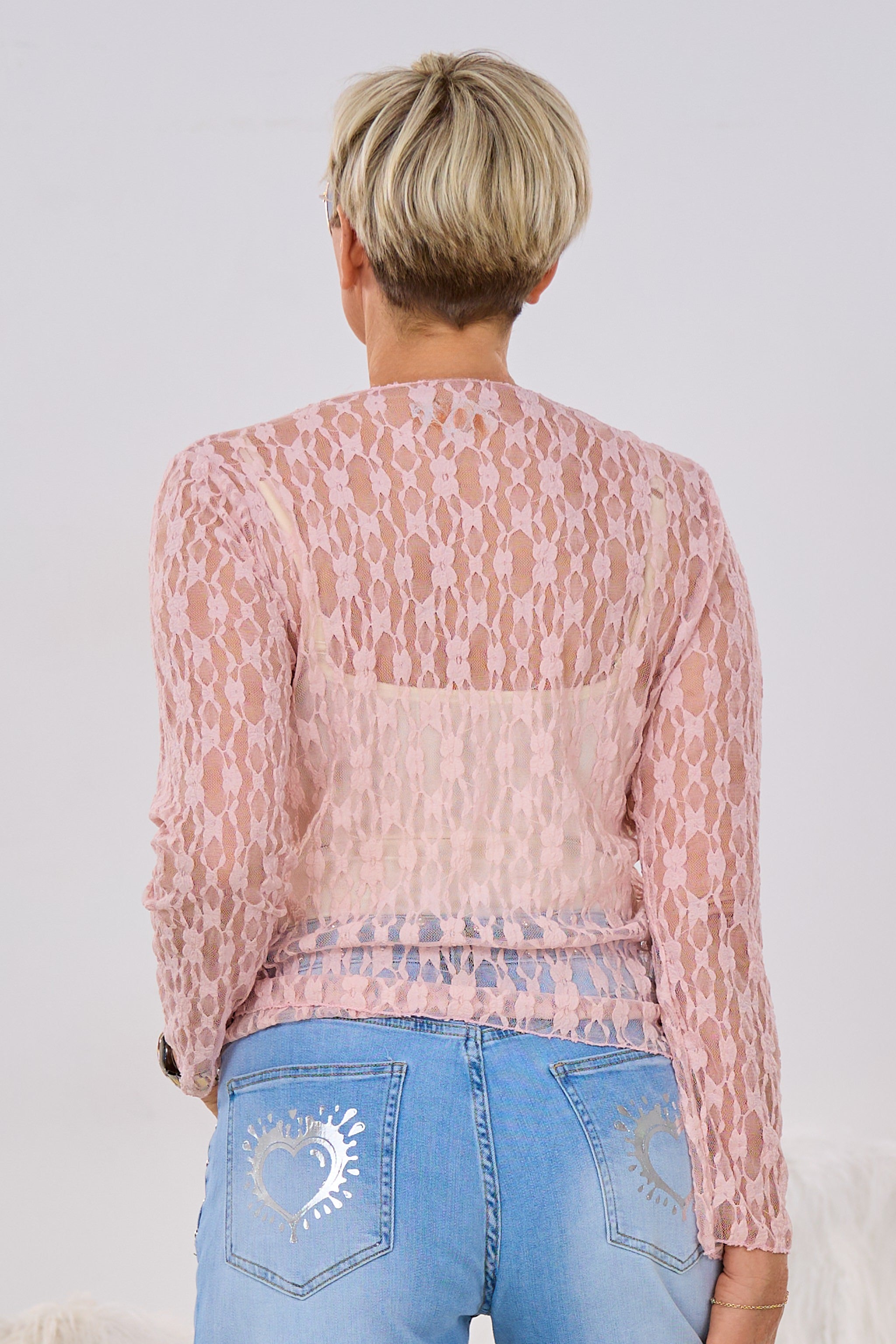 Spitzen-Langarmshirt, altrosa