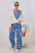 Mid Waist Jeans mit Blumen, denim