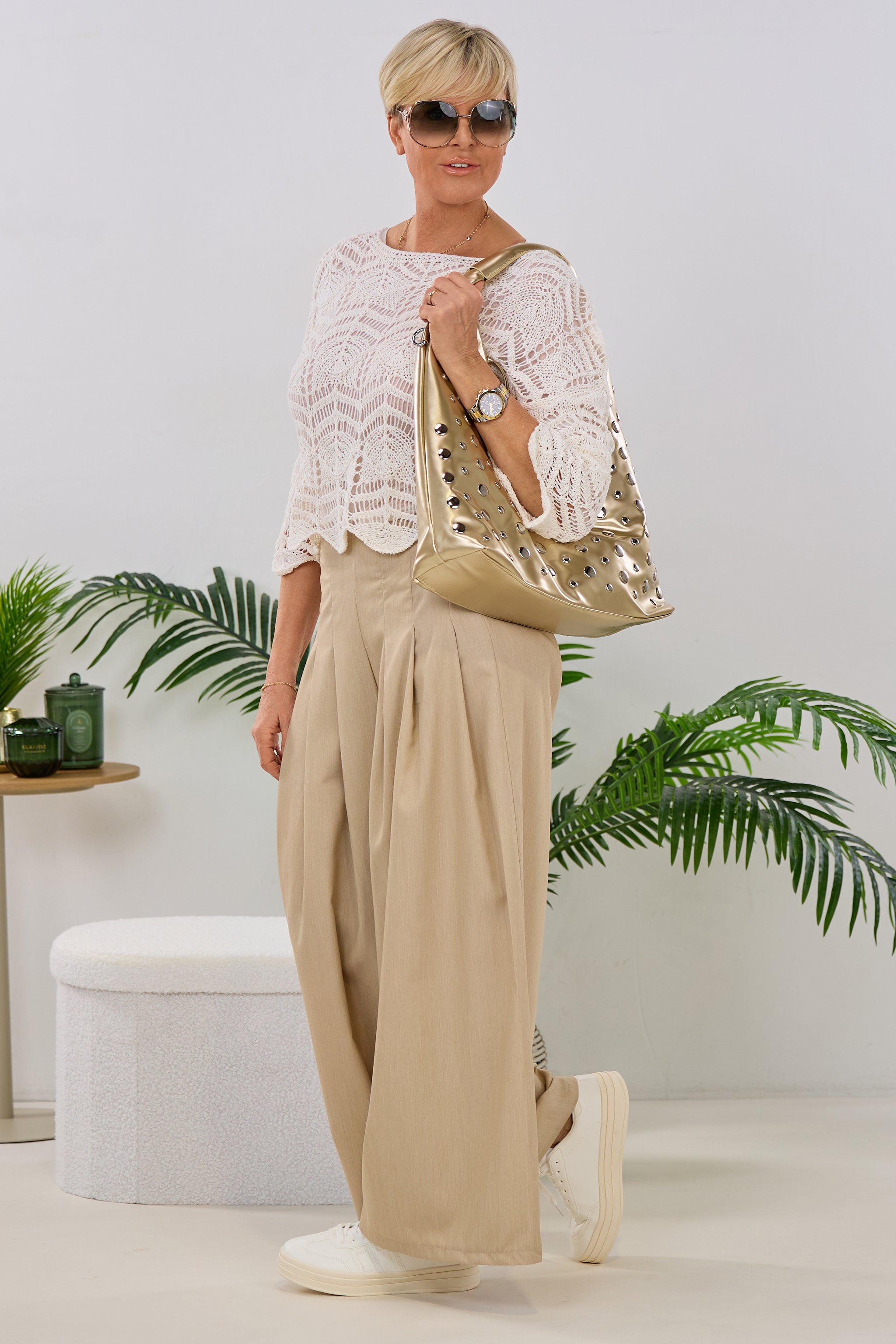 Hosenrock mit gesteppten Falten, beige