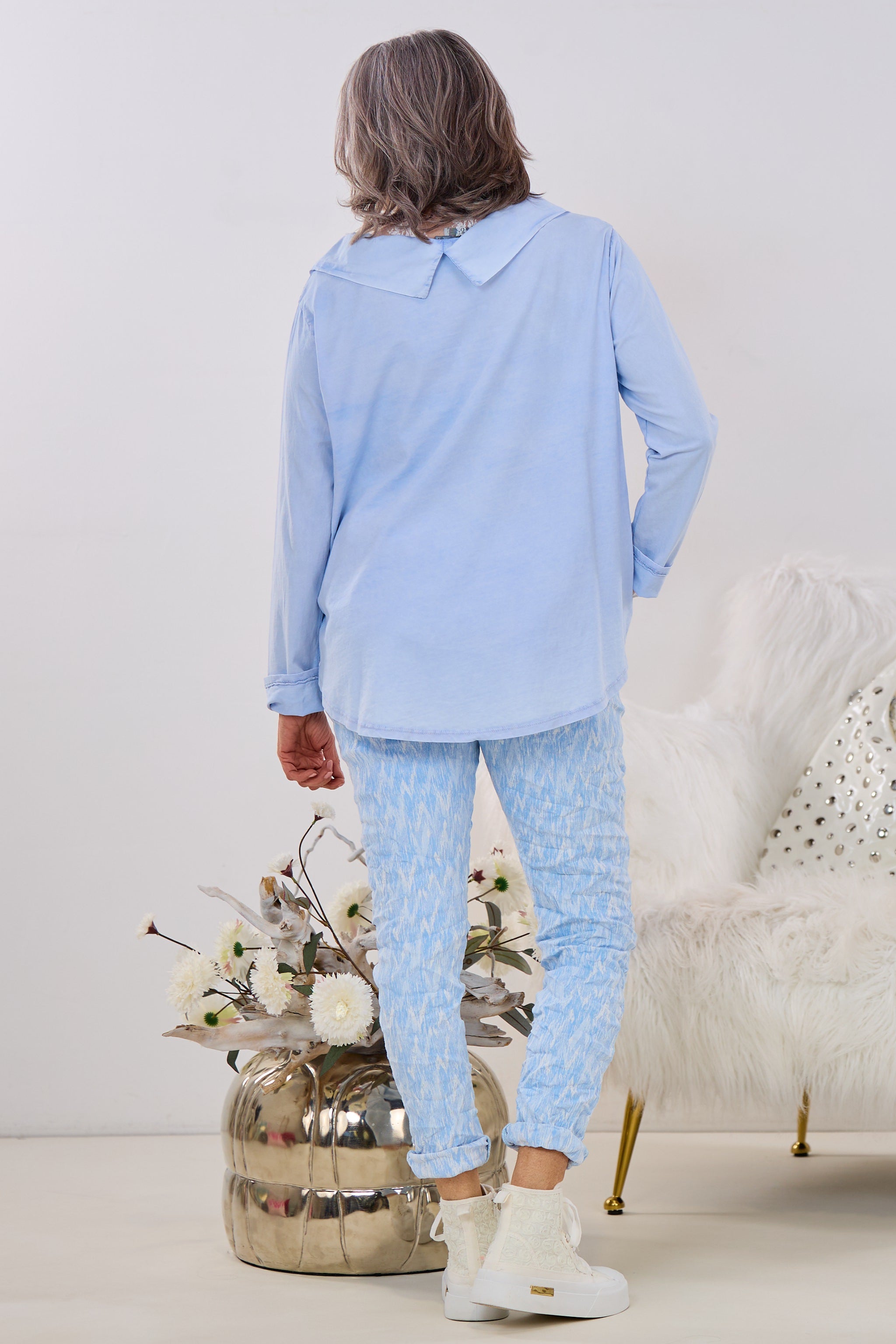 Bluse im Materialmix, hellblau