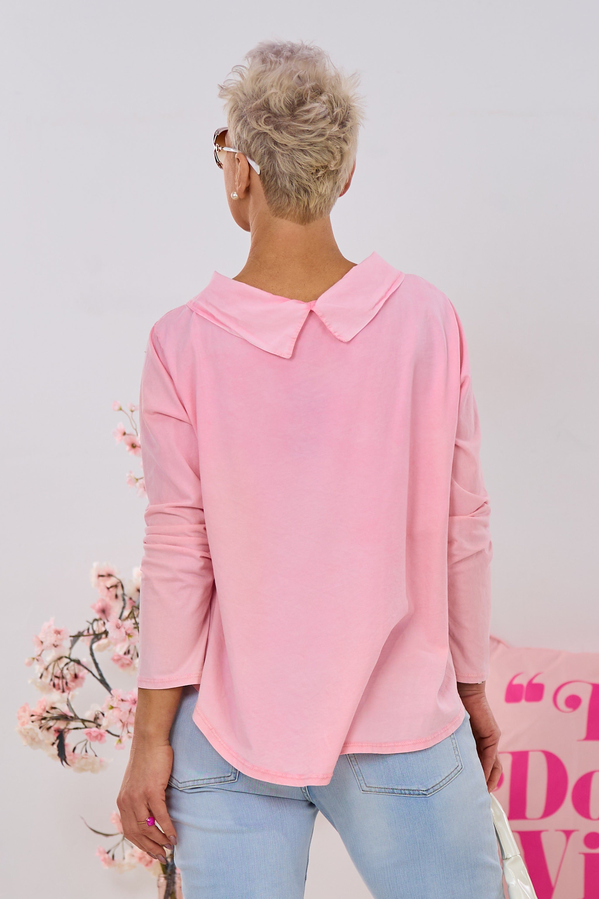 Blouse in mixed materials, pink