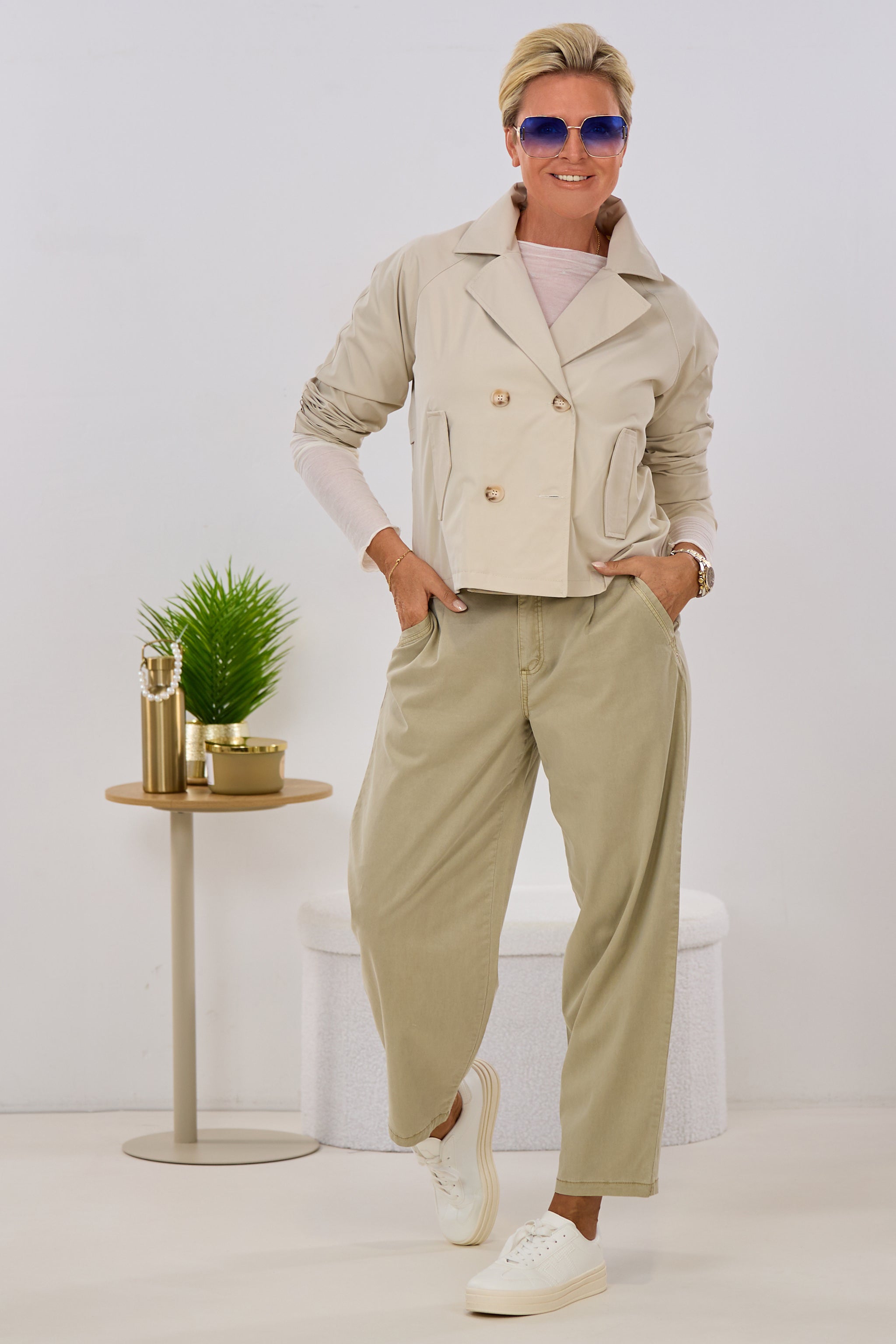 kurze Trenchjacke, beige