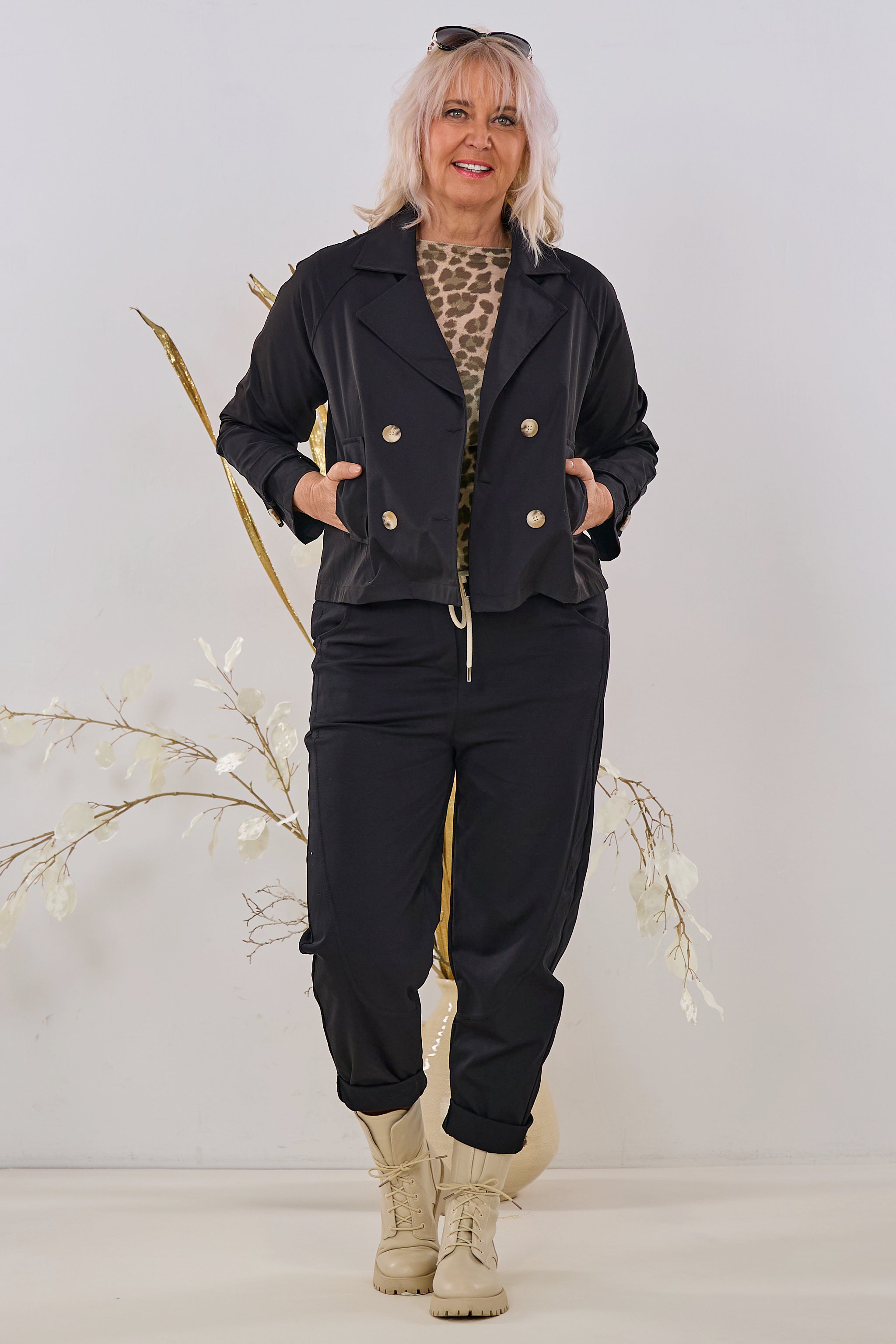 kurze Trenchjacke, schwarz