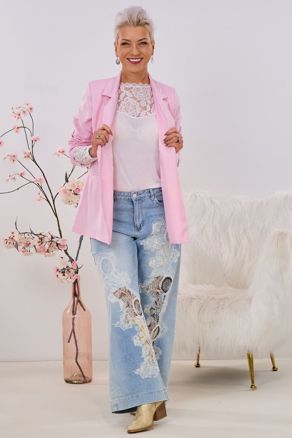 Langer, lässiger Blazer, rosa