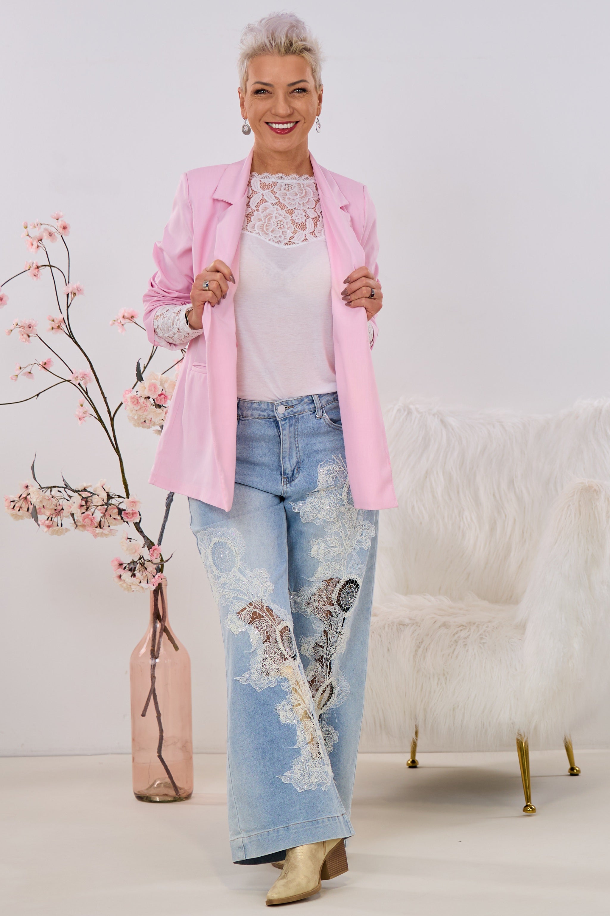 Langer, lässiger Blazer, rosa