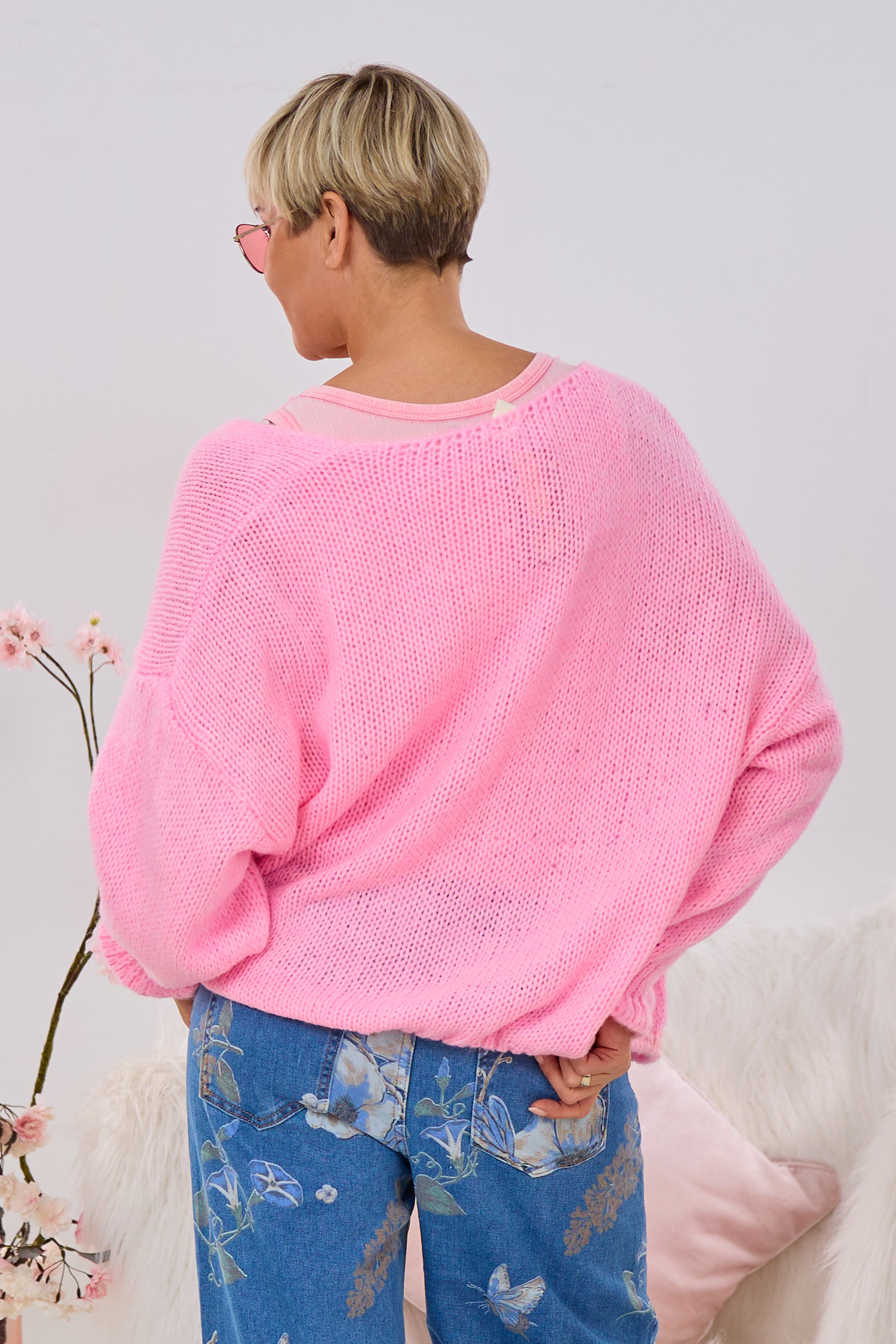 Strickjacke mit Rüschen-Ärmlen, candy rosa