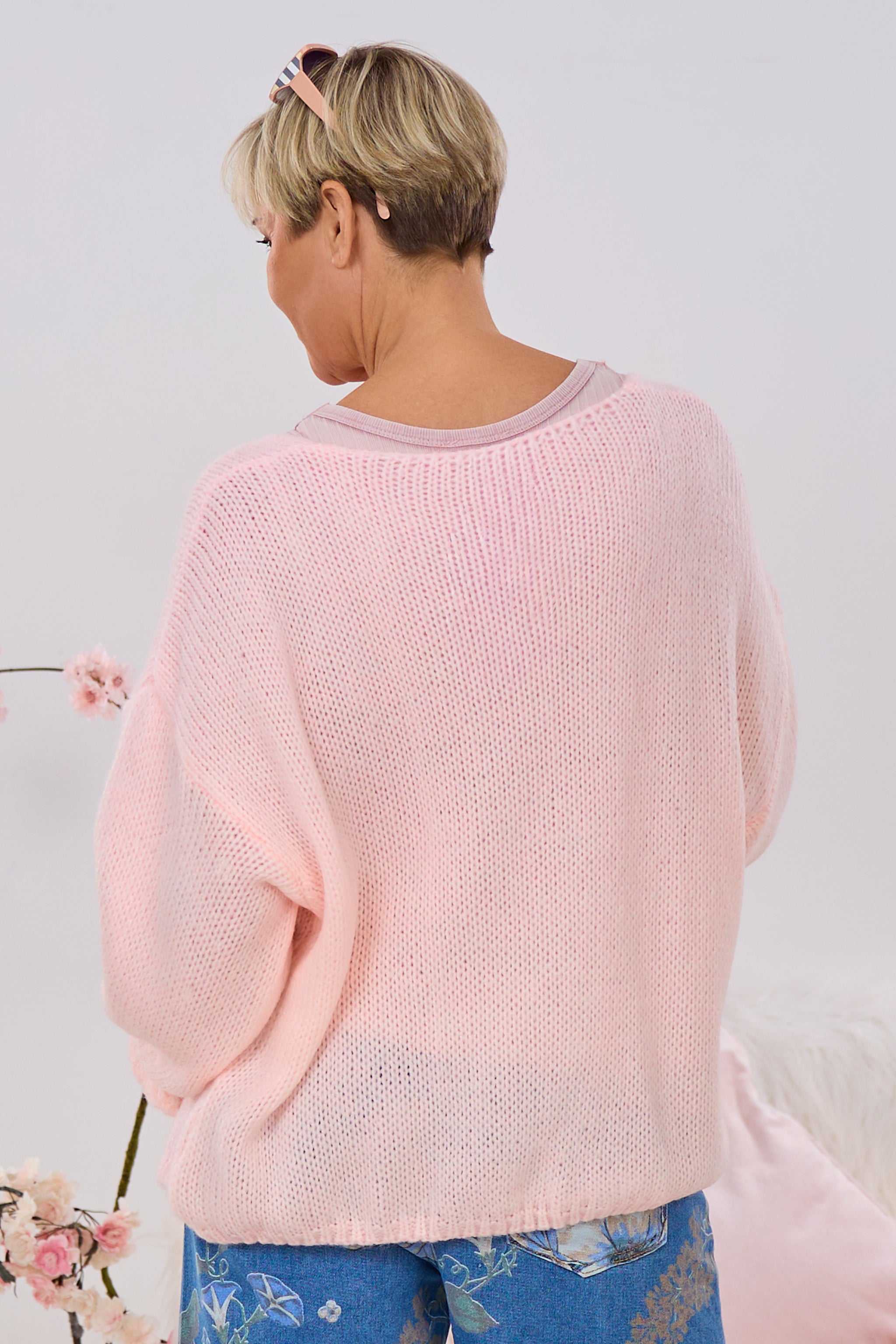 Strickjacke mit Rüschen-Ärmlen, babyrosa